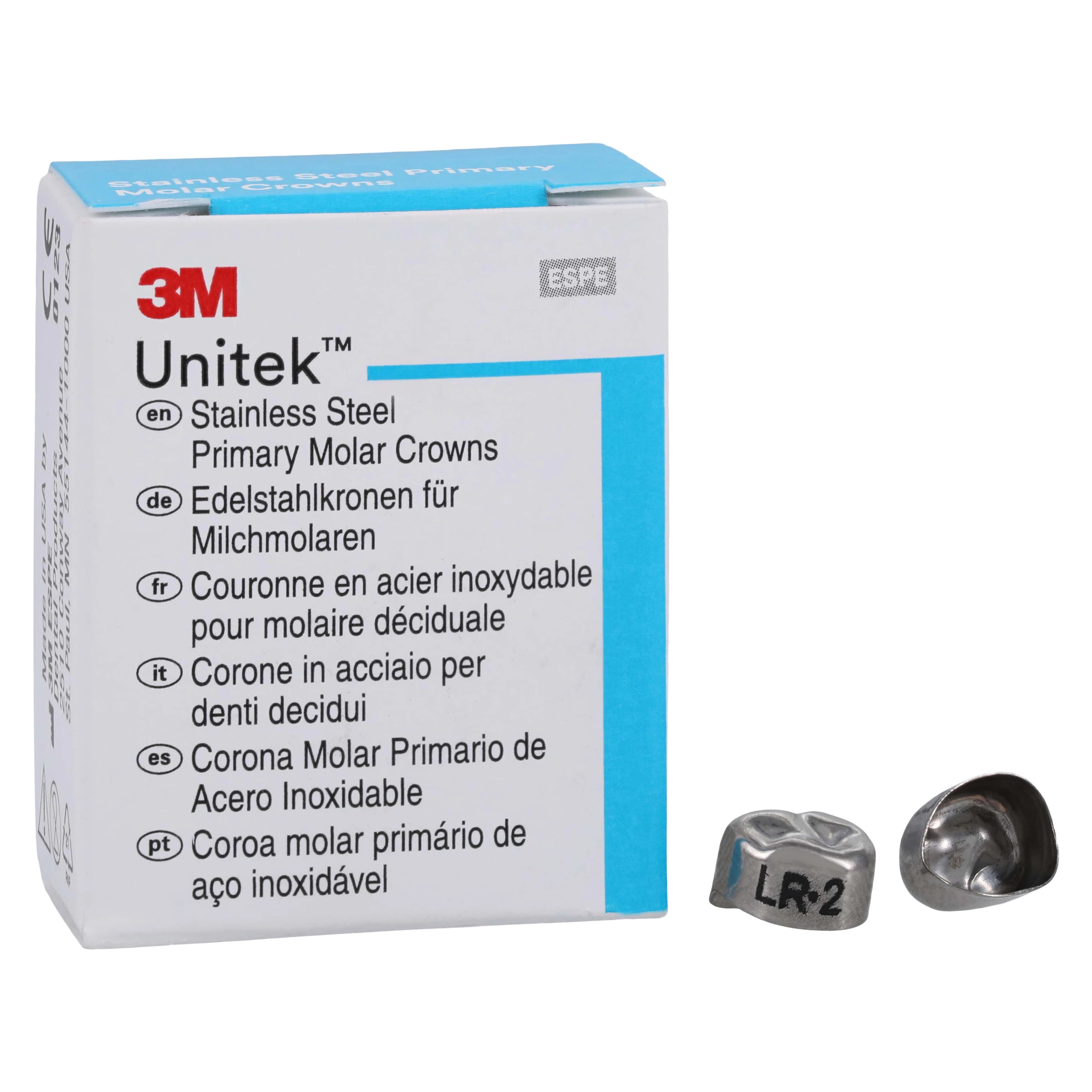 3M Unitek Stainless Steel Primary Molar Crown, Lower Right First Molar, Size 2 (LR2), 5/Box, 900142