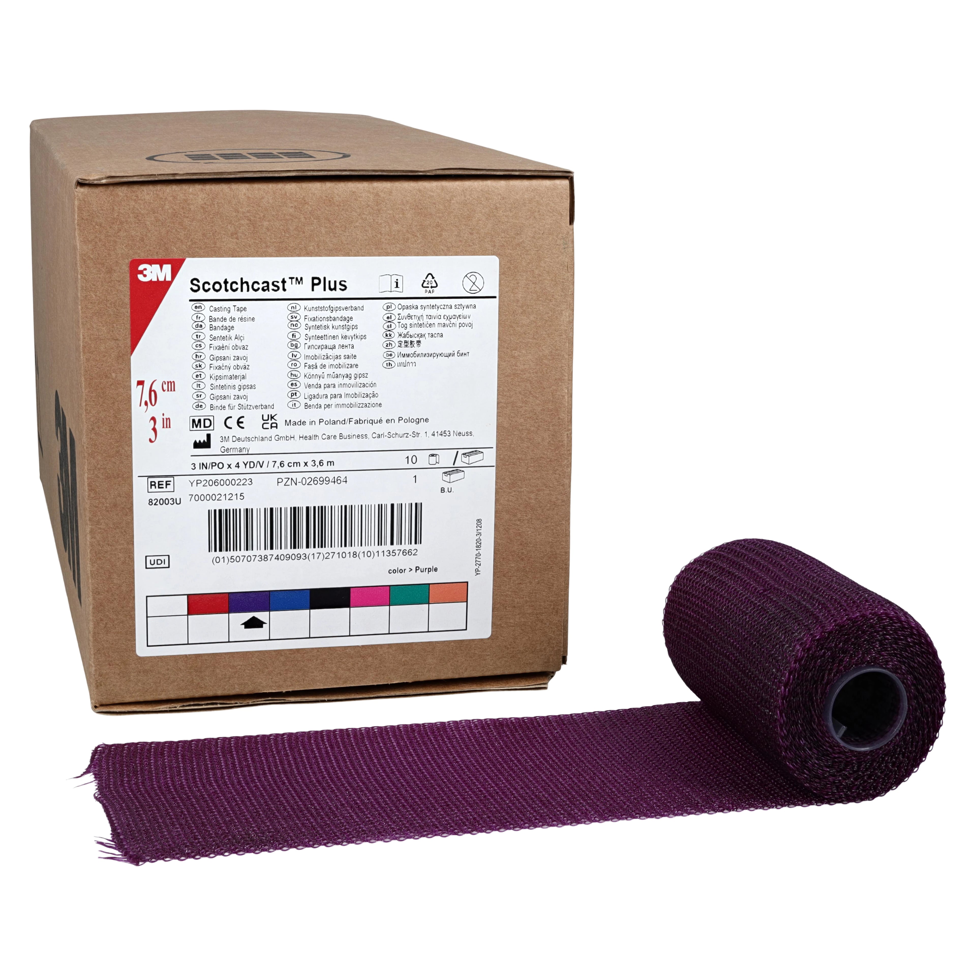 3M Scotchcast Plus Fiberglass Casting Tape, 3" x 4 yds, Purple, 10/Case, 82003U