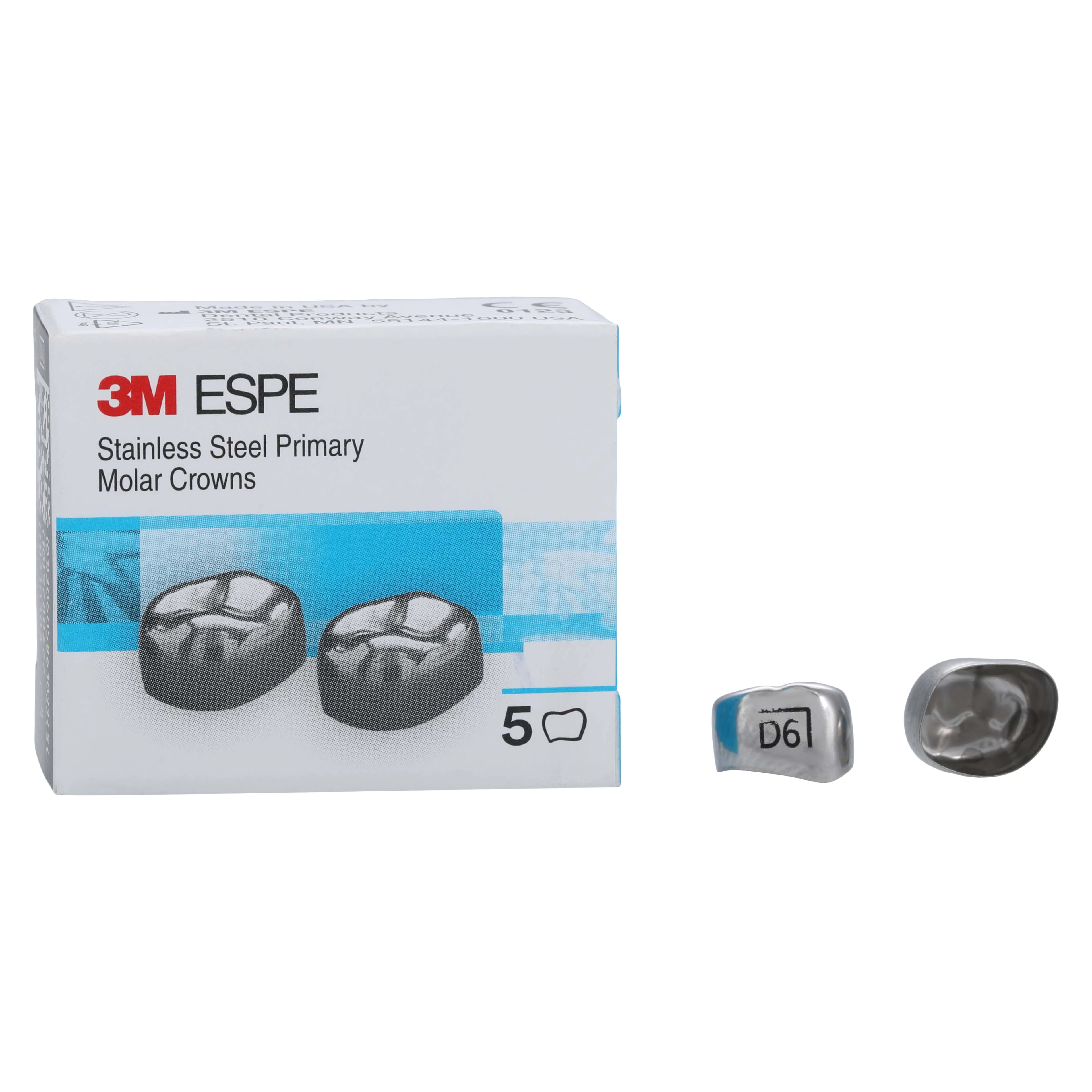 3M Crowns SS 1st Primary Molar, Size DLR6, Lower Right, Preformed Temporary, 5/Box