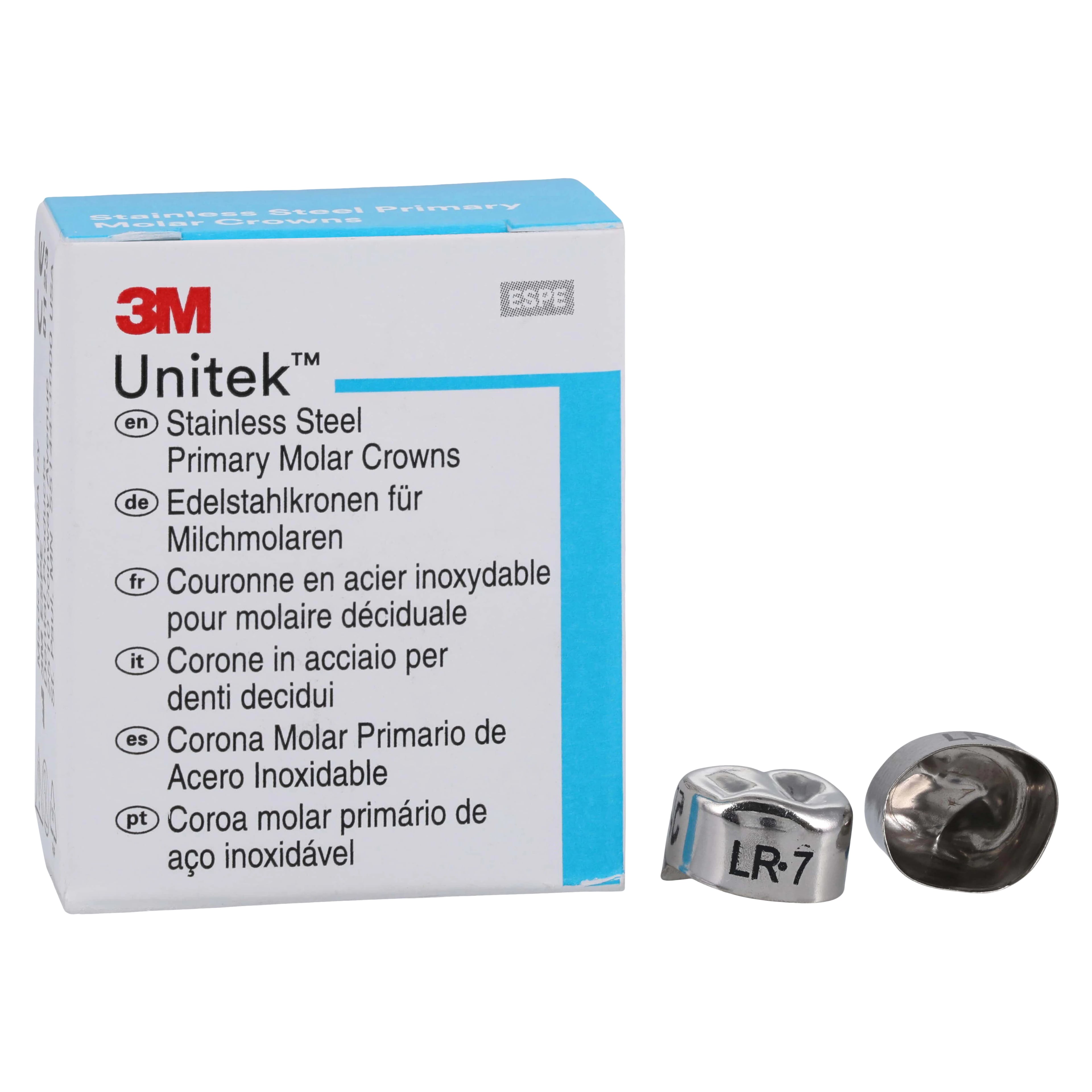 3M Unitek Stainless Steel Primary Molar Crowns, Lower Right First Molar, Size 7 (LR7), 5/Box, 900147