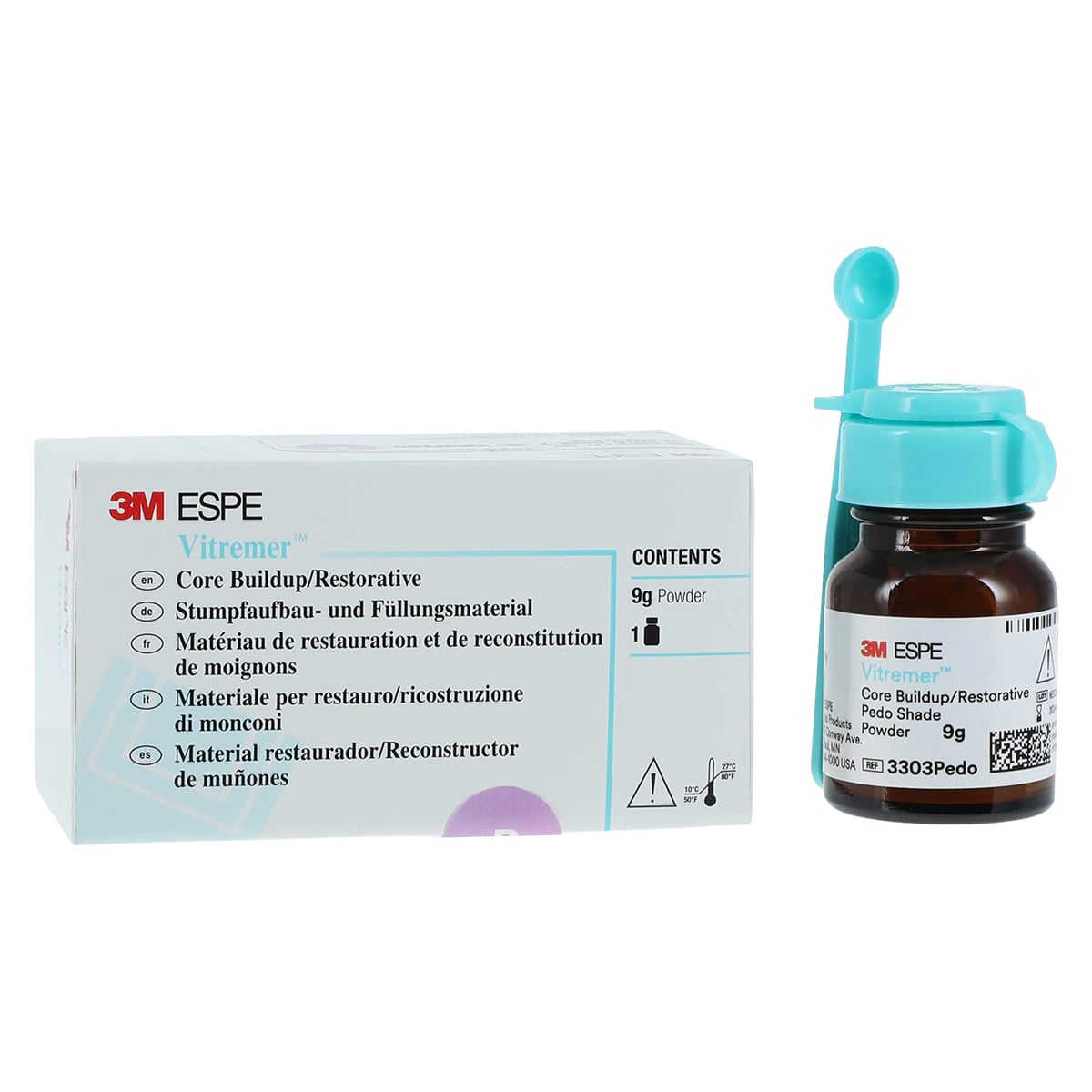 3M Vitremer Core Buildup/Restorative Powder Refill, Pedo Shade, 9 g with Spoon, 3303PEDO