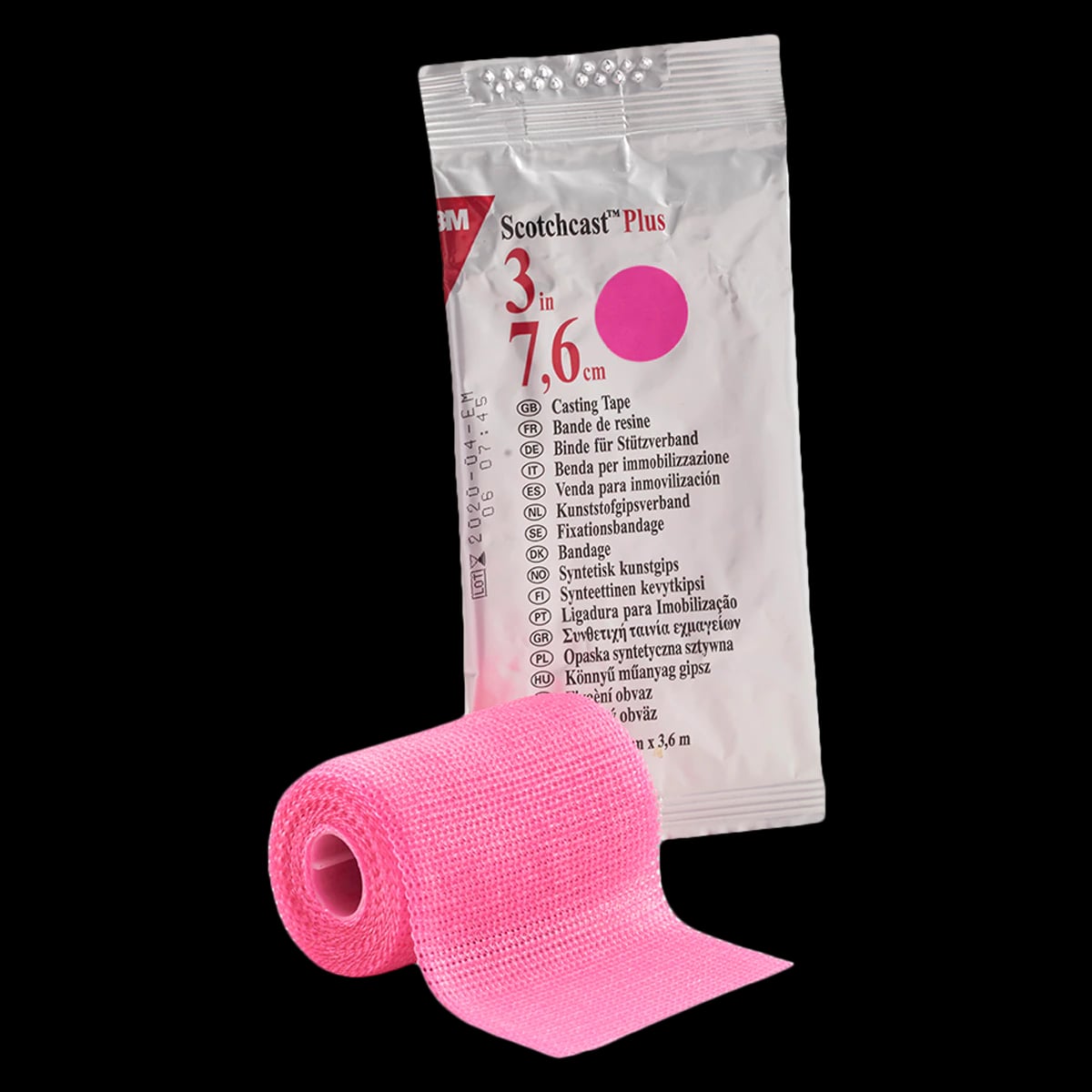 3M Scotchcast Plus Fiberglass Casting Tape, 3" x 4 yd, Pink, 10/Case, 82003X