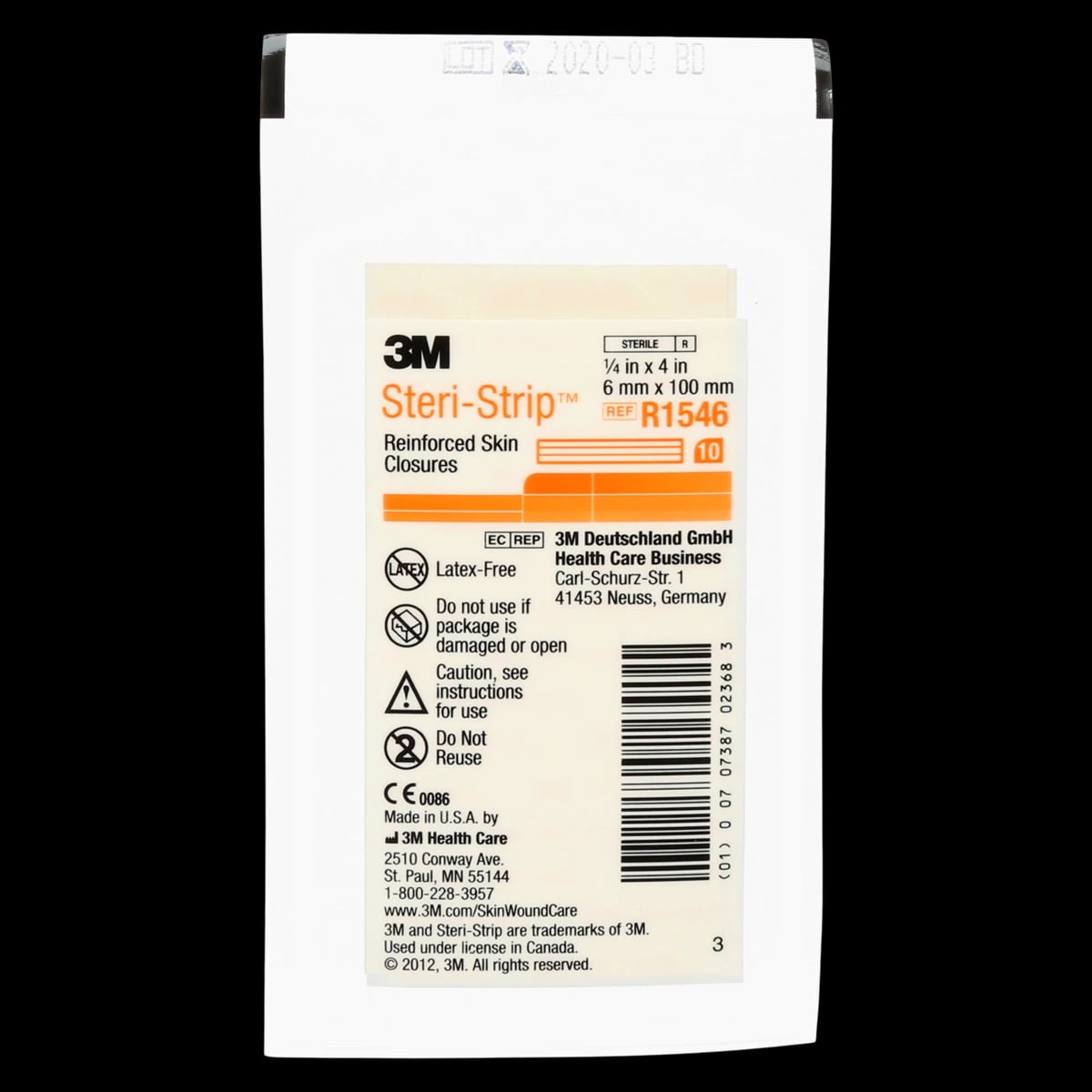 3M Steri-Strip Adhesive Skin Closures, Reinforced, 1/4" x 4", 50/Box, R1546