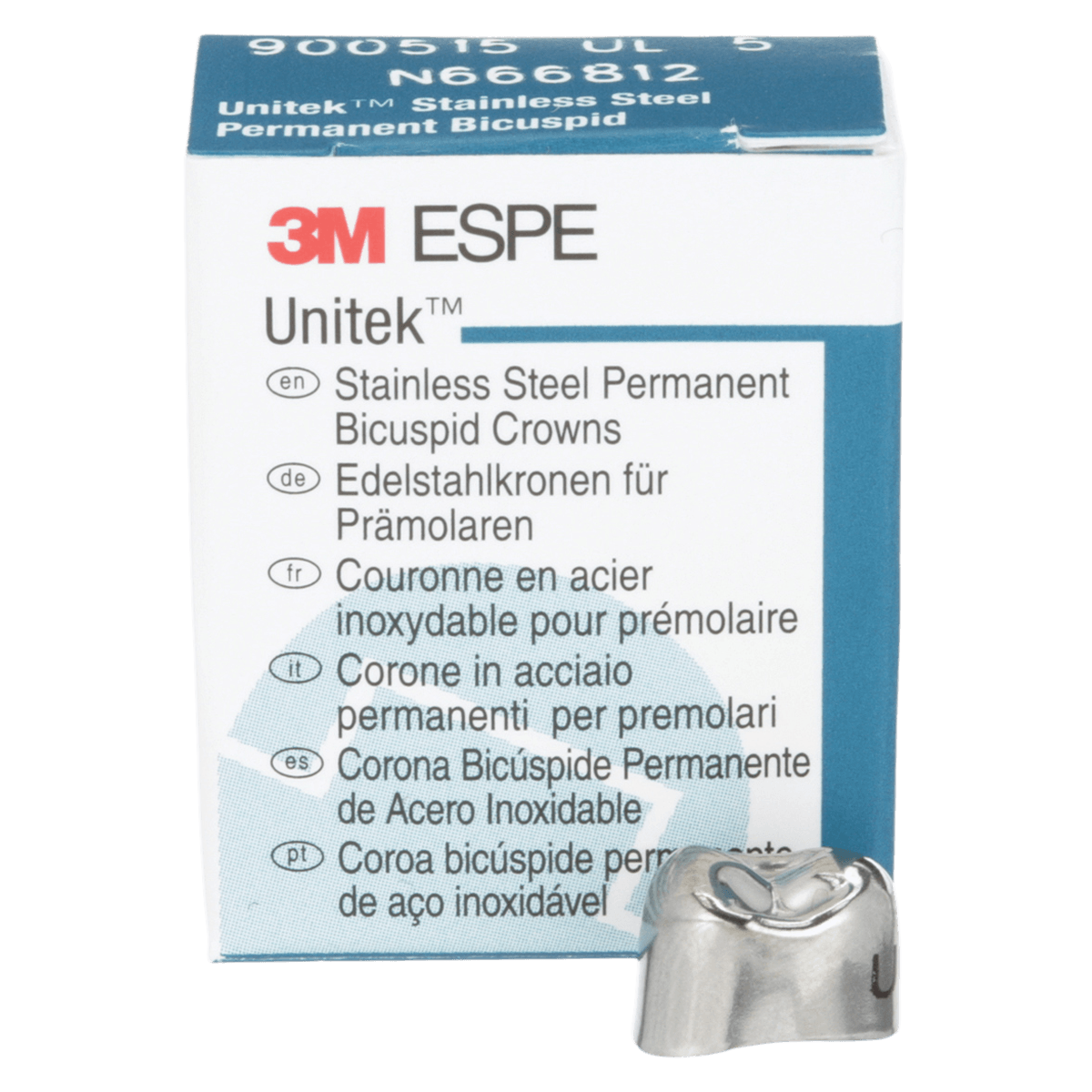 3M Unitek Permanent Stainless Steel Crown, Upper Left First Bicuspid, Size 5 (UL-5), Box of 5, 900515