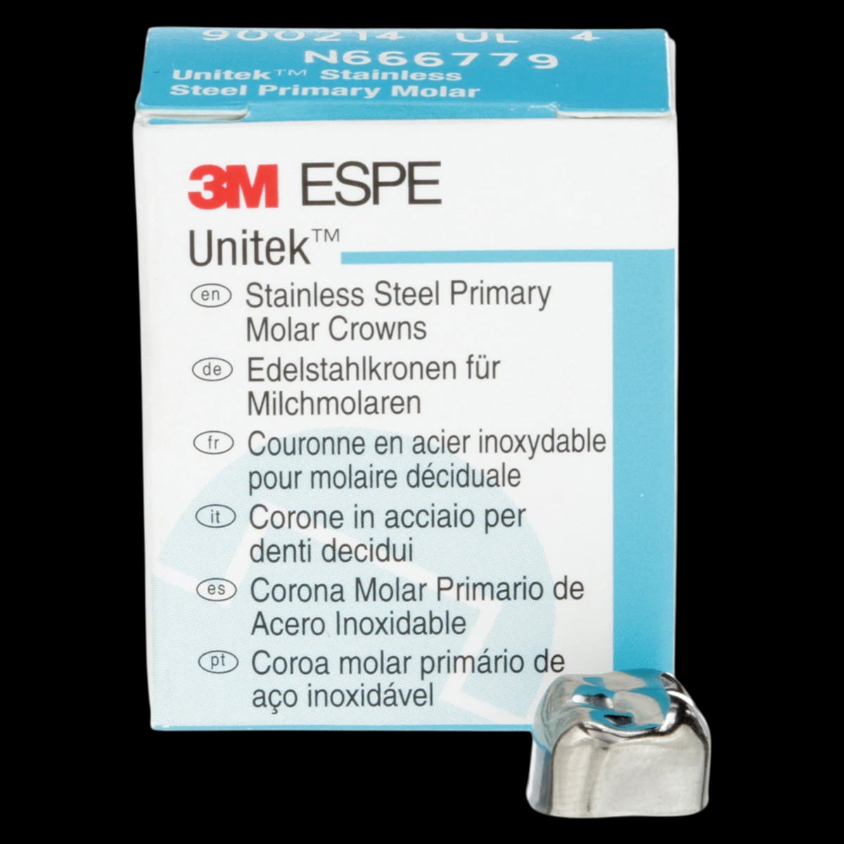 3M Unitek Stainless Steel Primary Molar Crowns, Upper Left Second Primary Molar, Size 4 (UL4), 5/Box, 900214
