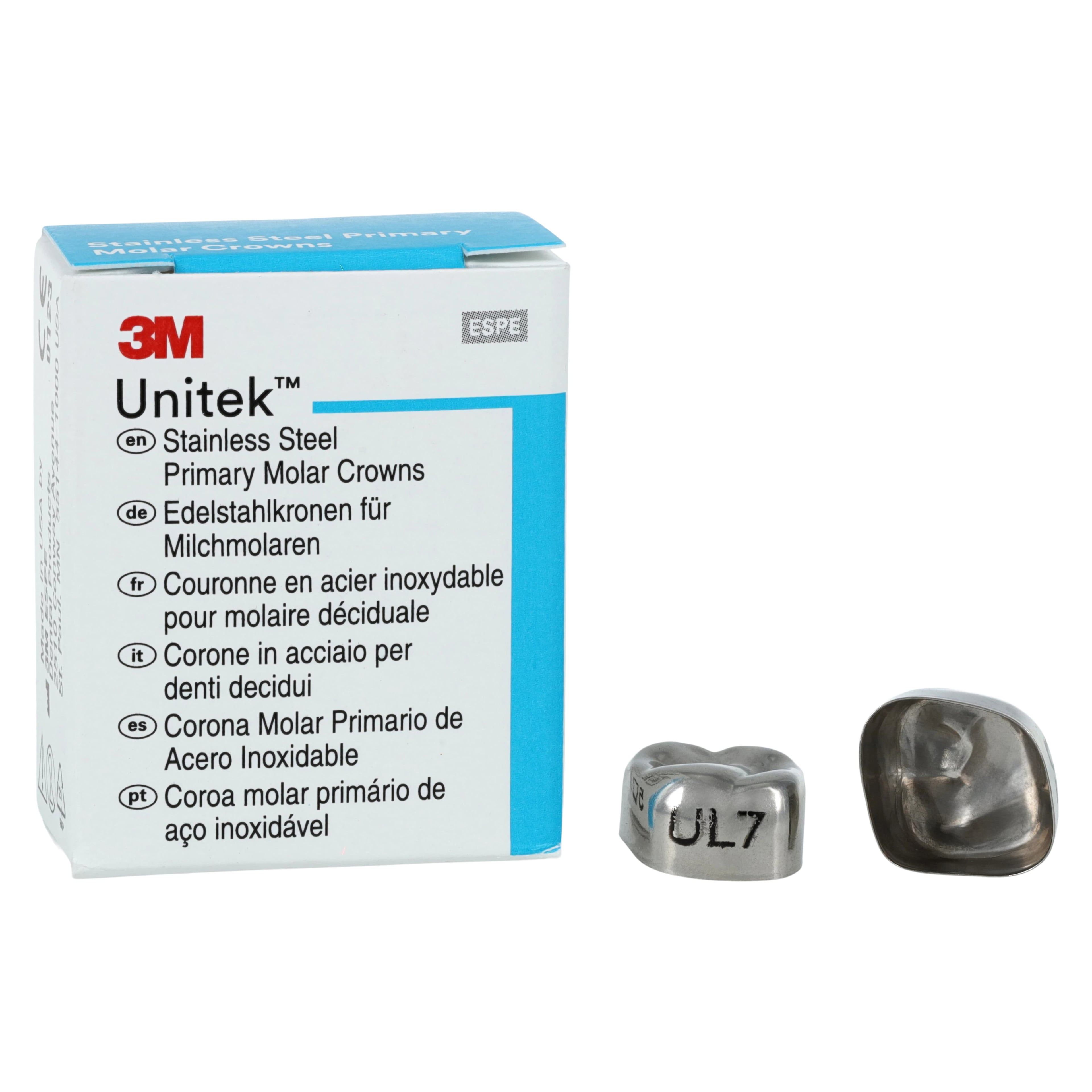 3M Unitek Stainless Steel Primary Molar Crowns, Upper Left Second Primary Molar, Size 7 (UL7), 5/Box, 900217