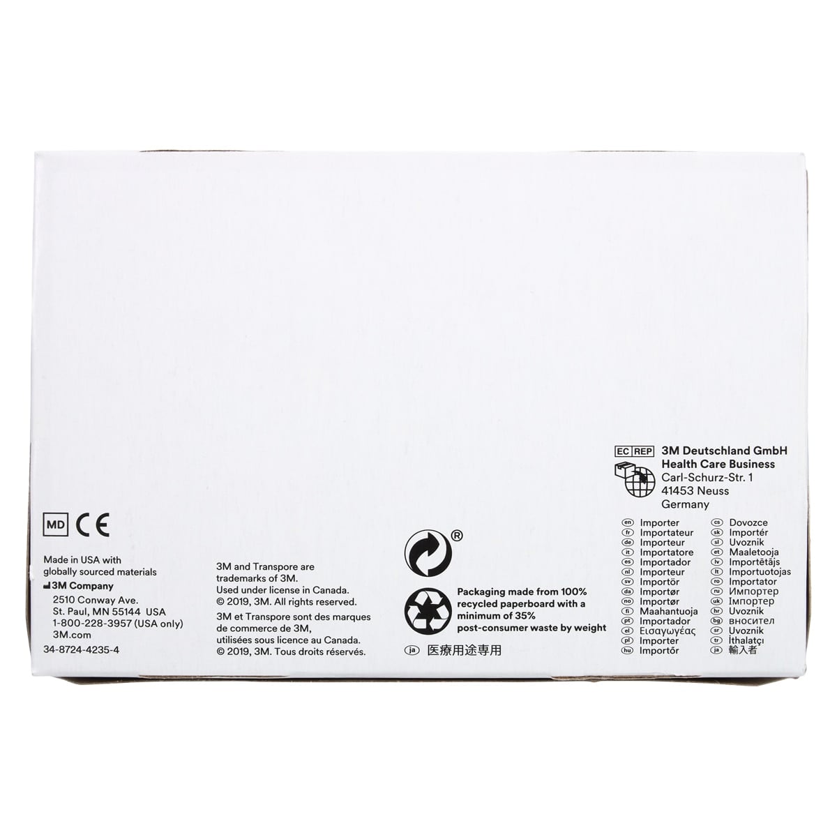 3M Transpore Surgical Tape, Plastic/Polyethylene, 2" x 10 yards, Clear, Non-Sterile, 6/Box, 1527-2