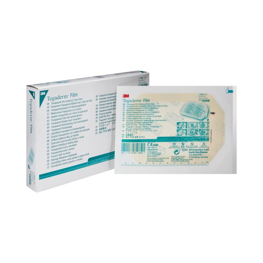 3M Tegaderm Transparent Film Dressing 1626W, Frame Style with Label, 4" x 4-3/4", Sterile, 50/Box