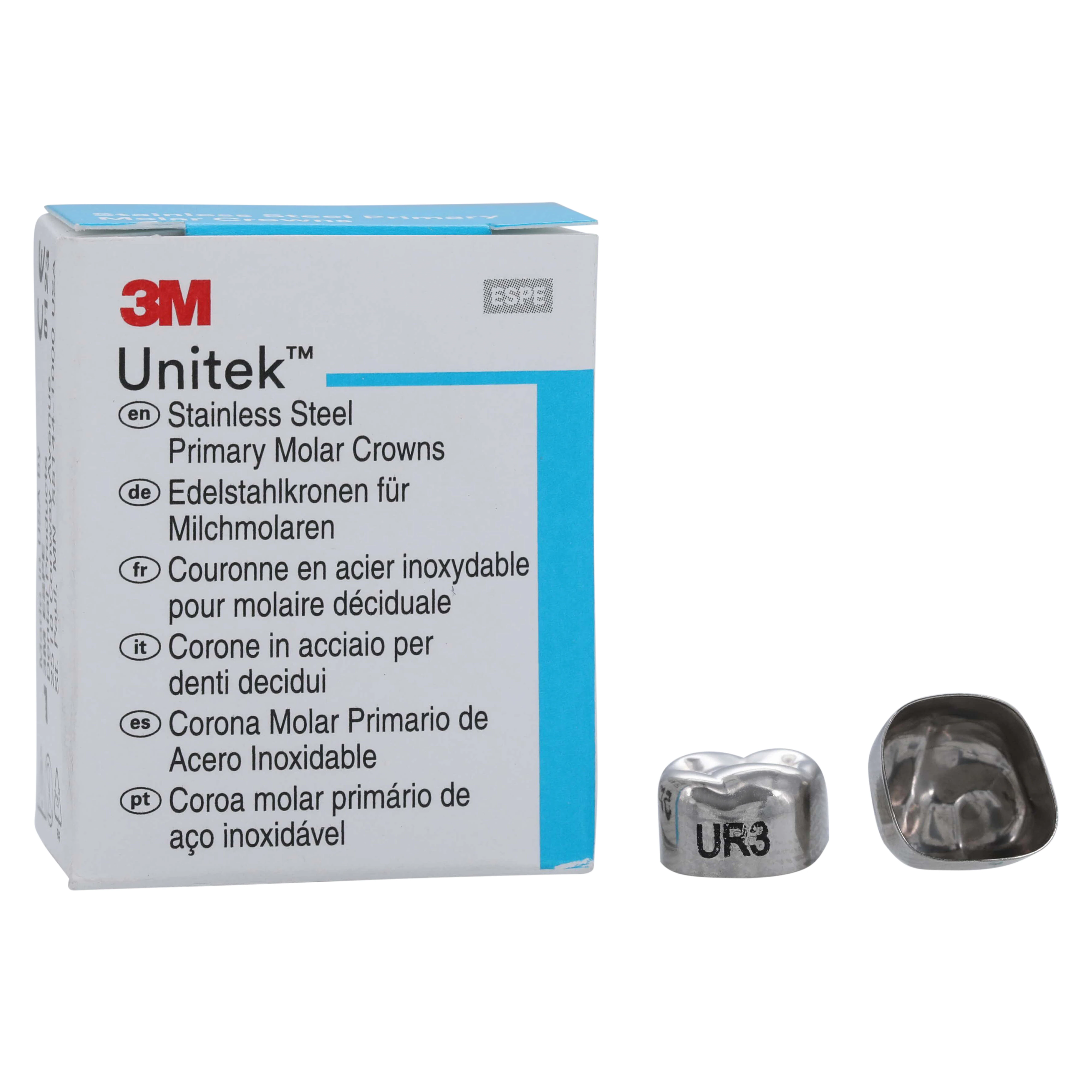 3M Unitek Stainless Steel Primary Molar Crowns, Upper Right Second Primary Molar, Size 3 (UR3), 5/Box, 900223