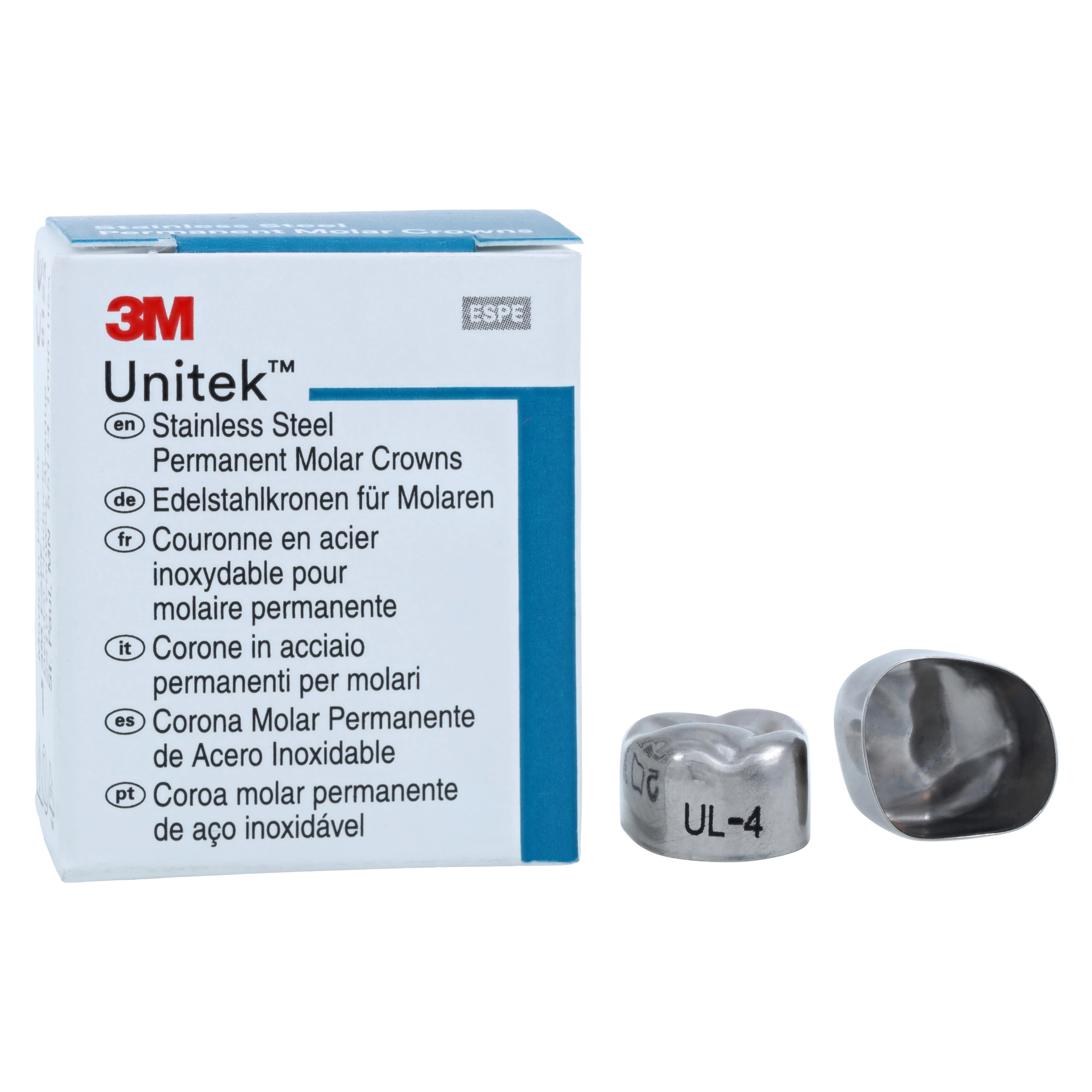 3M Unitek Stainless Steel Permanent Molar Crowns, Upper Left First Permanent Molar, Size 4 (4UL), 5/Box, 900314