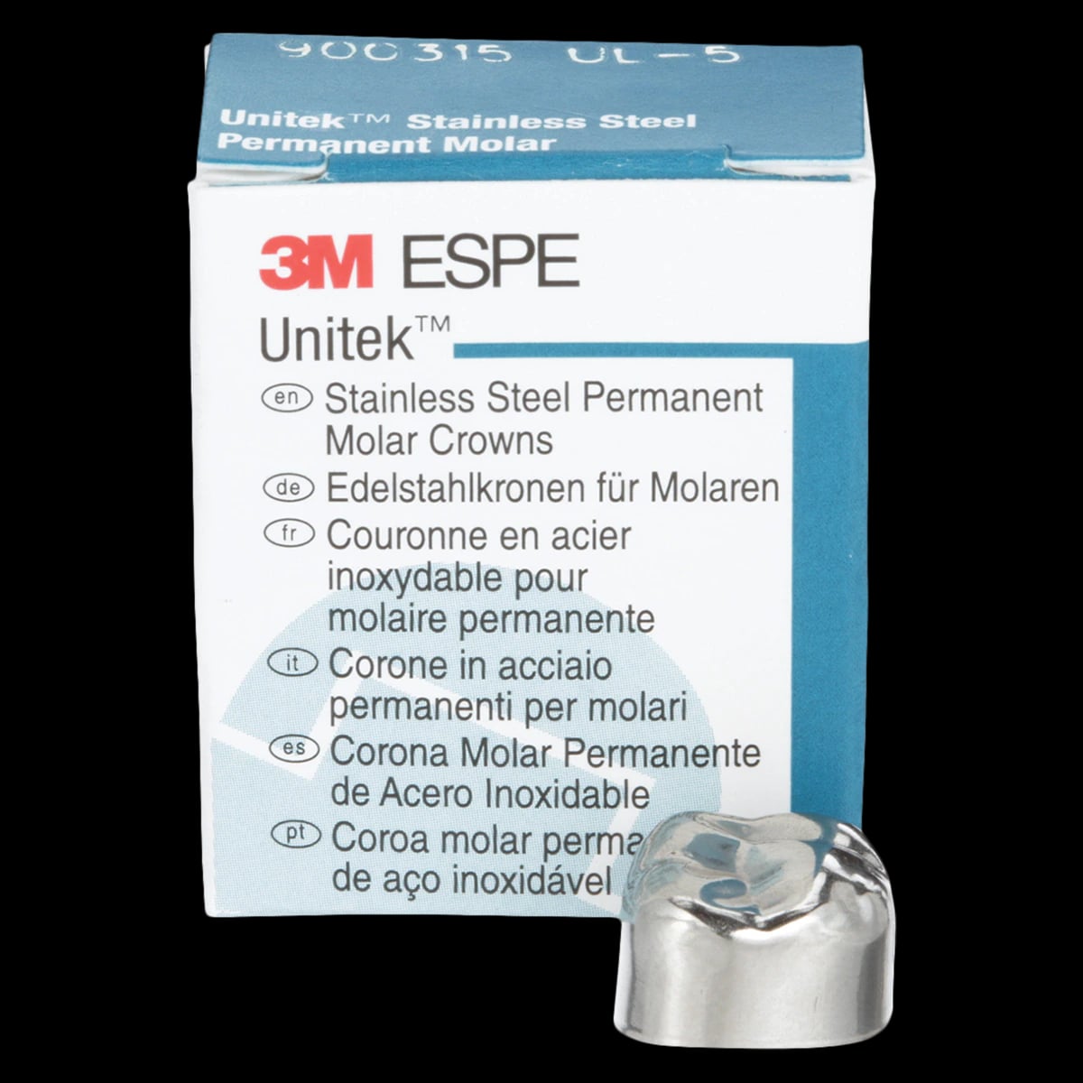3M Unitek Stainless Steel Permanent Molar Crowns, Upper Left First Permanent Molar, Size 5 (UL5), 5/Box, 900315