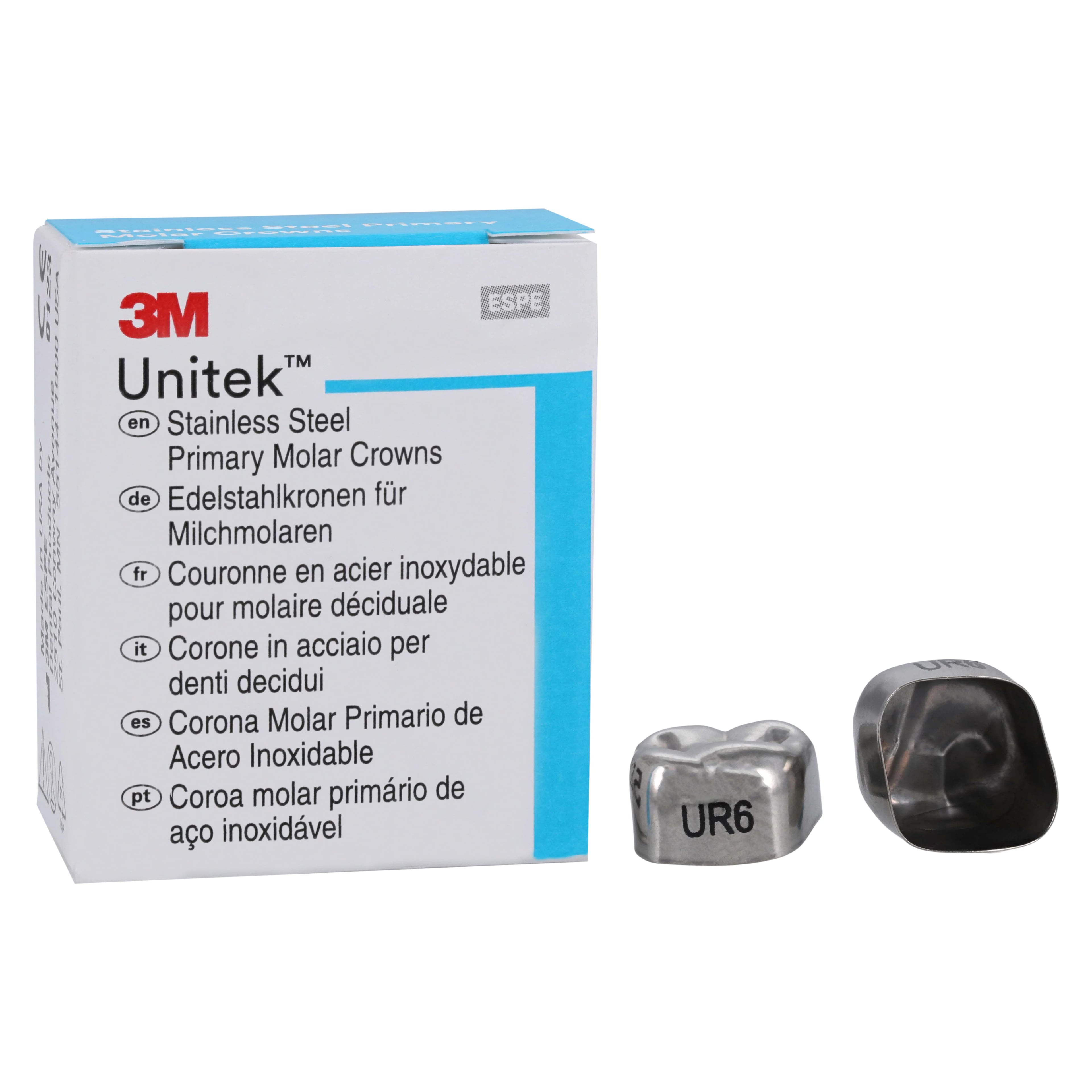 3M Unitek Stainless Steel Primary Molar Crown, Upper Right Second Primary Molar, Size 6 (UR6), 5/Box, 900226