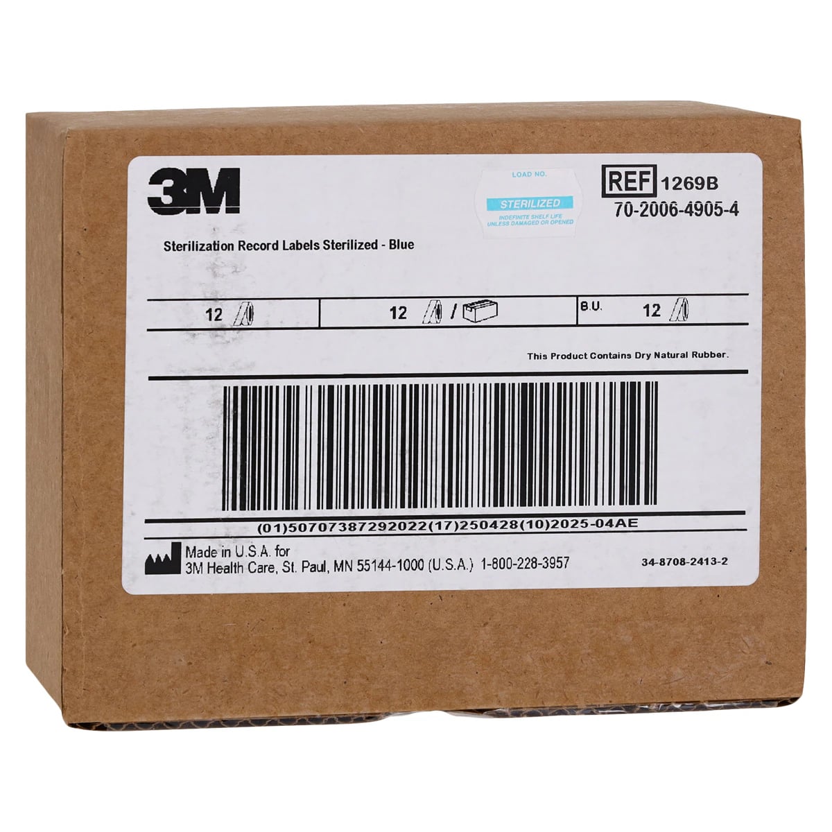 Comply Sterilized Load Labels, 1.125" x 0.625", Blue, 1125/Roll, 12 Rolls/Pack, 1269B