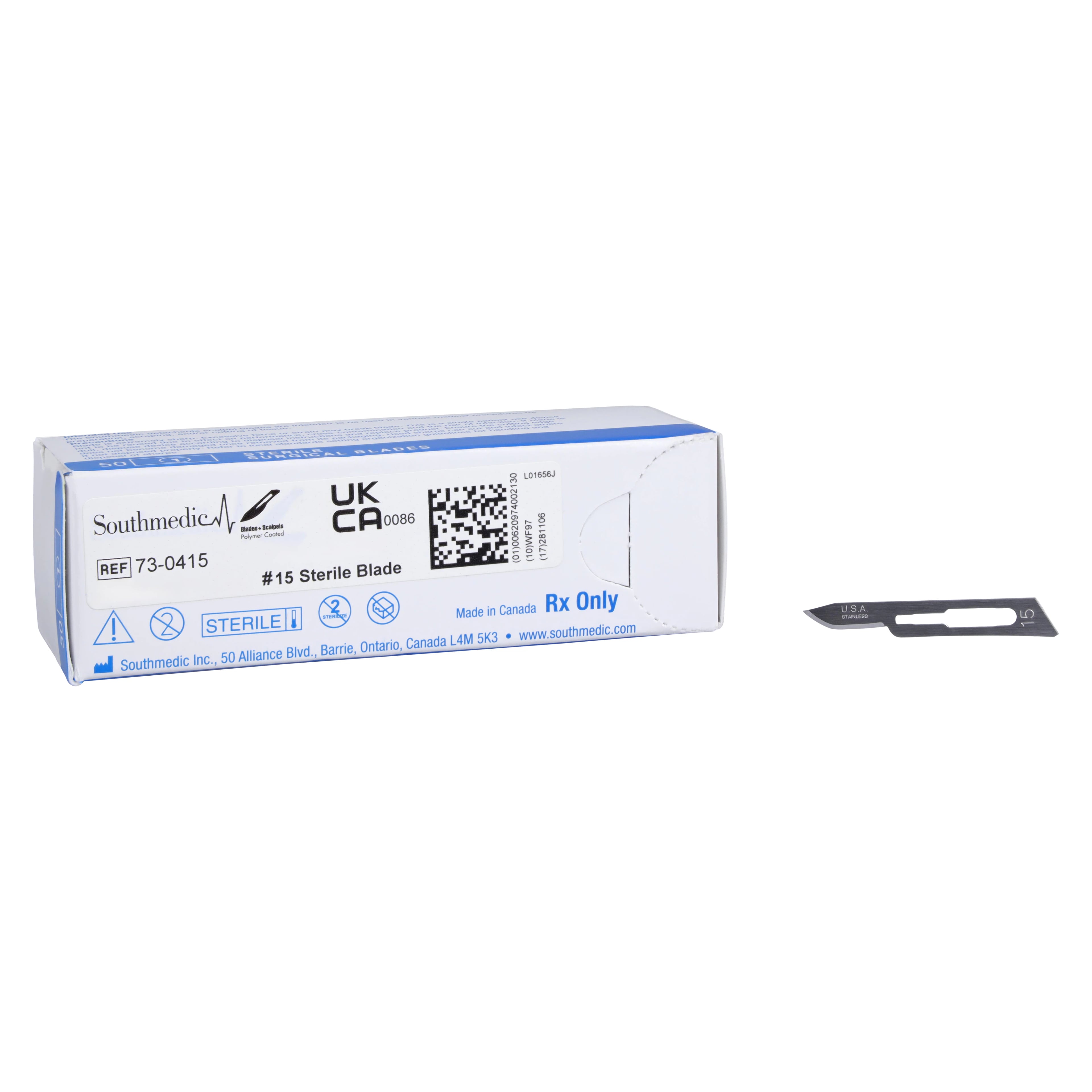 Southmedic Polymer Coated Blades #15, Sterile, Disposable, 50/Bx