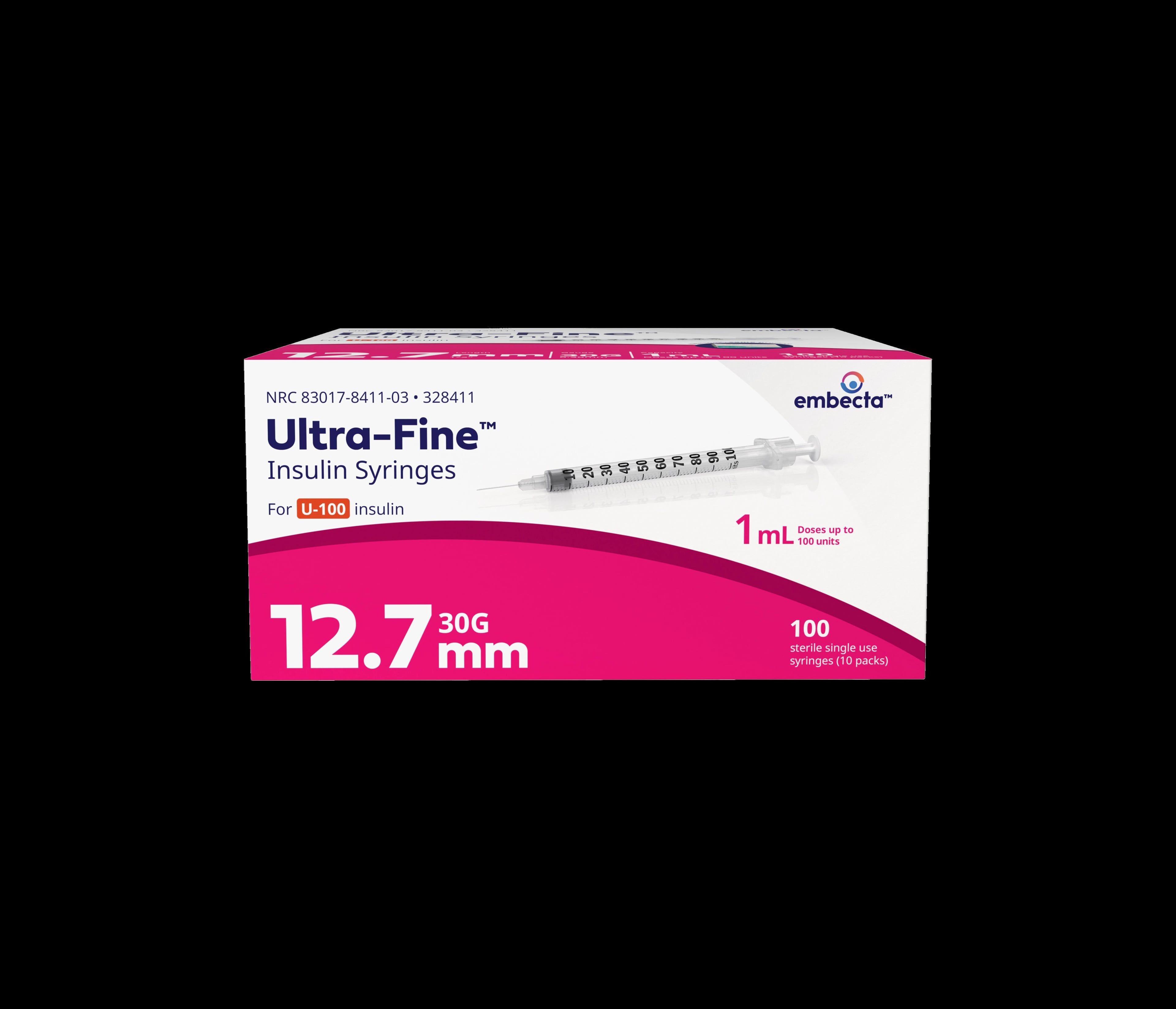 Ultra-Fine Insulin Syringe 1cc, 30G x 1/2", U-100, Sterile, Latex-Free, Tan, 100/Box