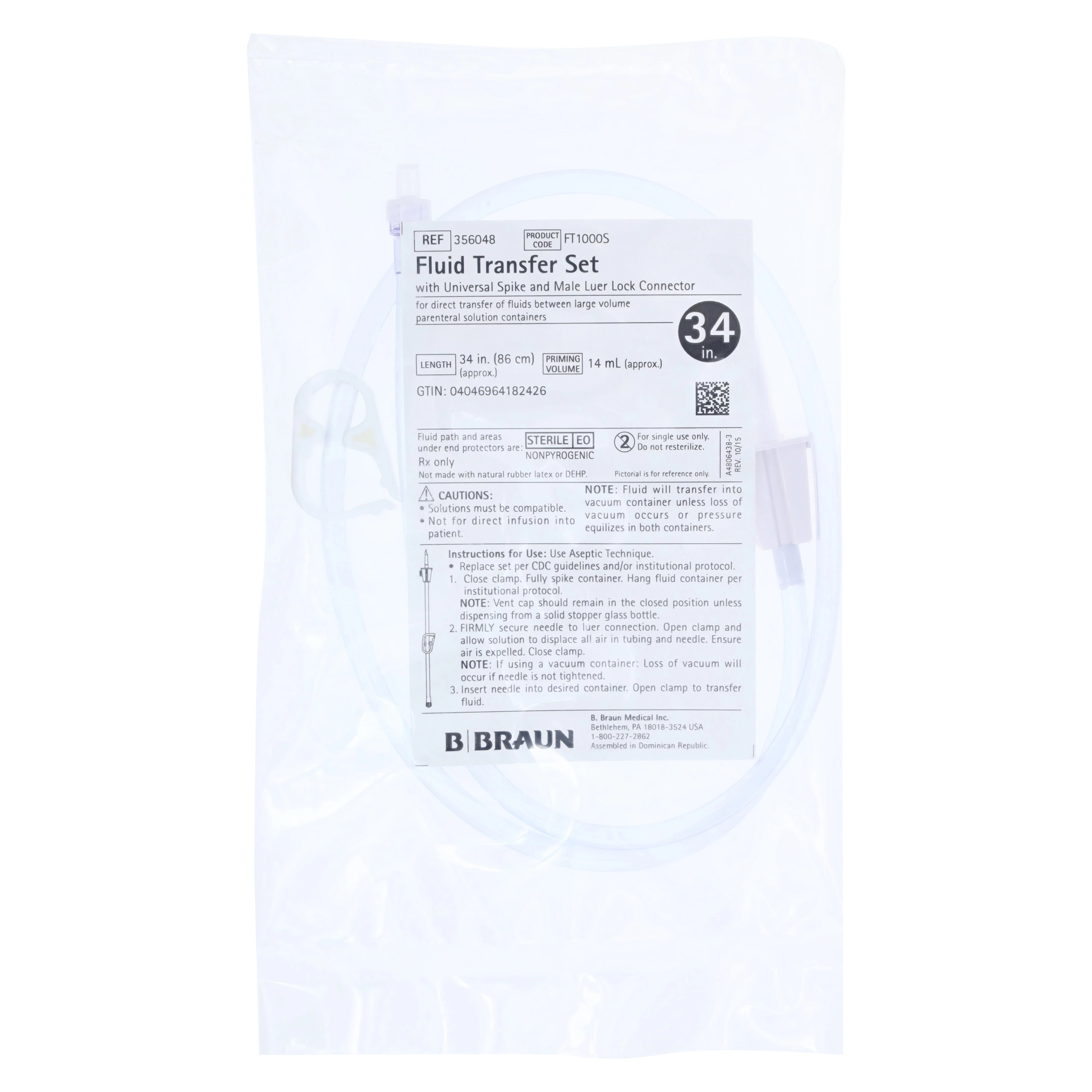 B. Braun Fluid Transfer Set, 32" Distal Luer Slip Connector, Universal Proximal Spike, On/Off Clamp, Sterile, 50/Case