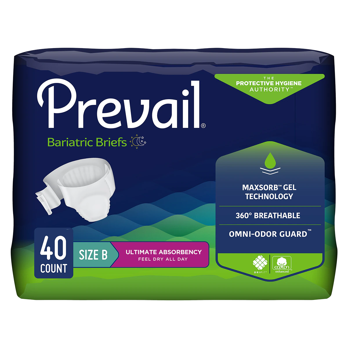 Prevail Incontinence Brief, Unisex Adult, Bariatric XXXL, 74-100" Waist, Heavy Absorbency, White, 40/Case