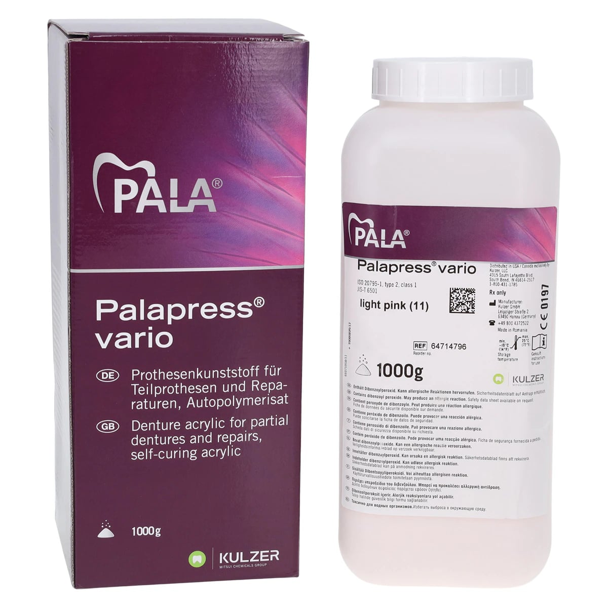 Kulzer Palapress Vario Self-Cure Denture Base Acrylic Powder, Light Pink (#11), 1 kg