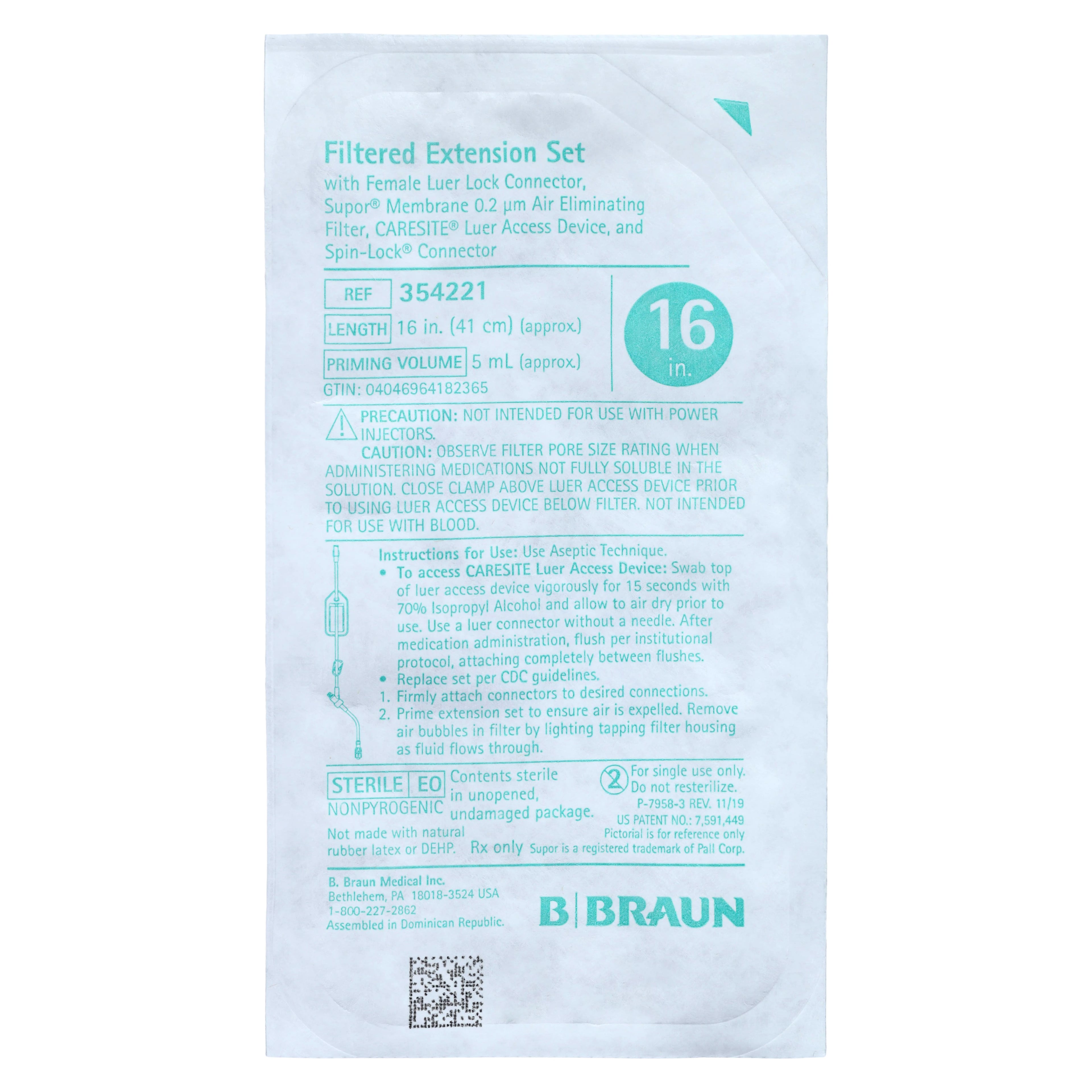 B. Braun IV Extension Set with CARESITE Injection Site, 6" Filter, 16" SPIN-LOCK Connector, 0.2 Micron, Sterile, Latex-Free, 50/Case