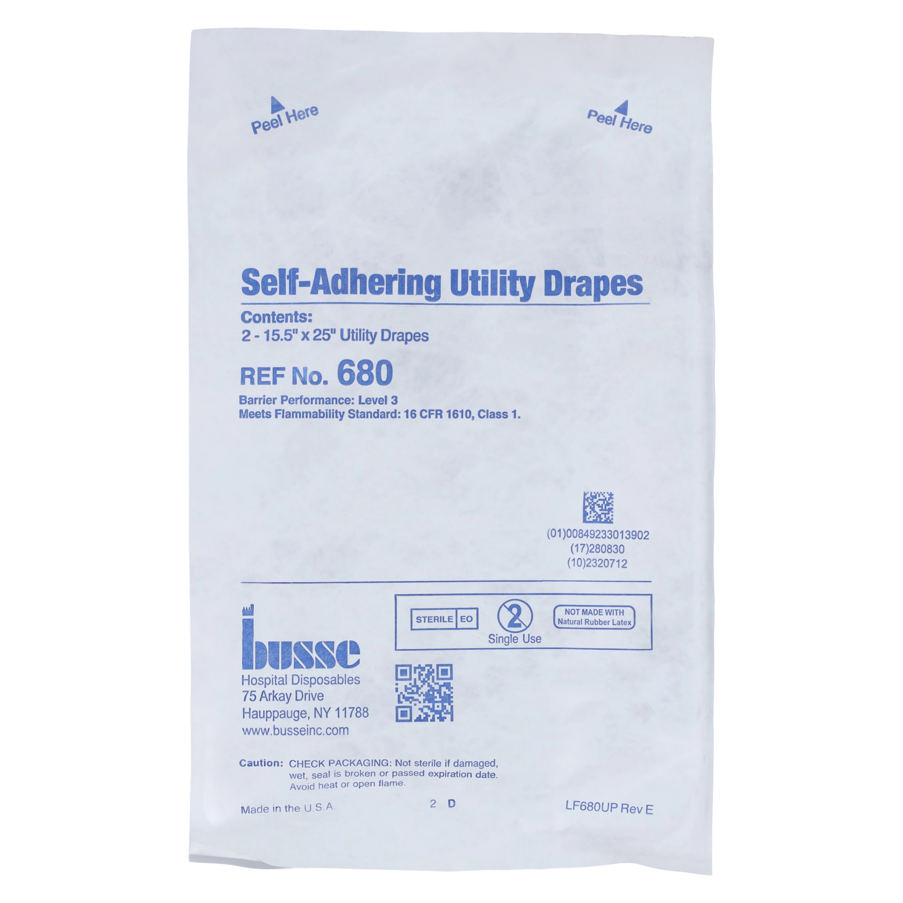 Busse Hospital Disposable Self-Adherent Sterile Surgical Drape, Non-Fenestrated, 18" x 26"