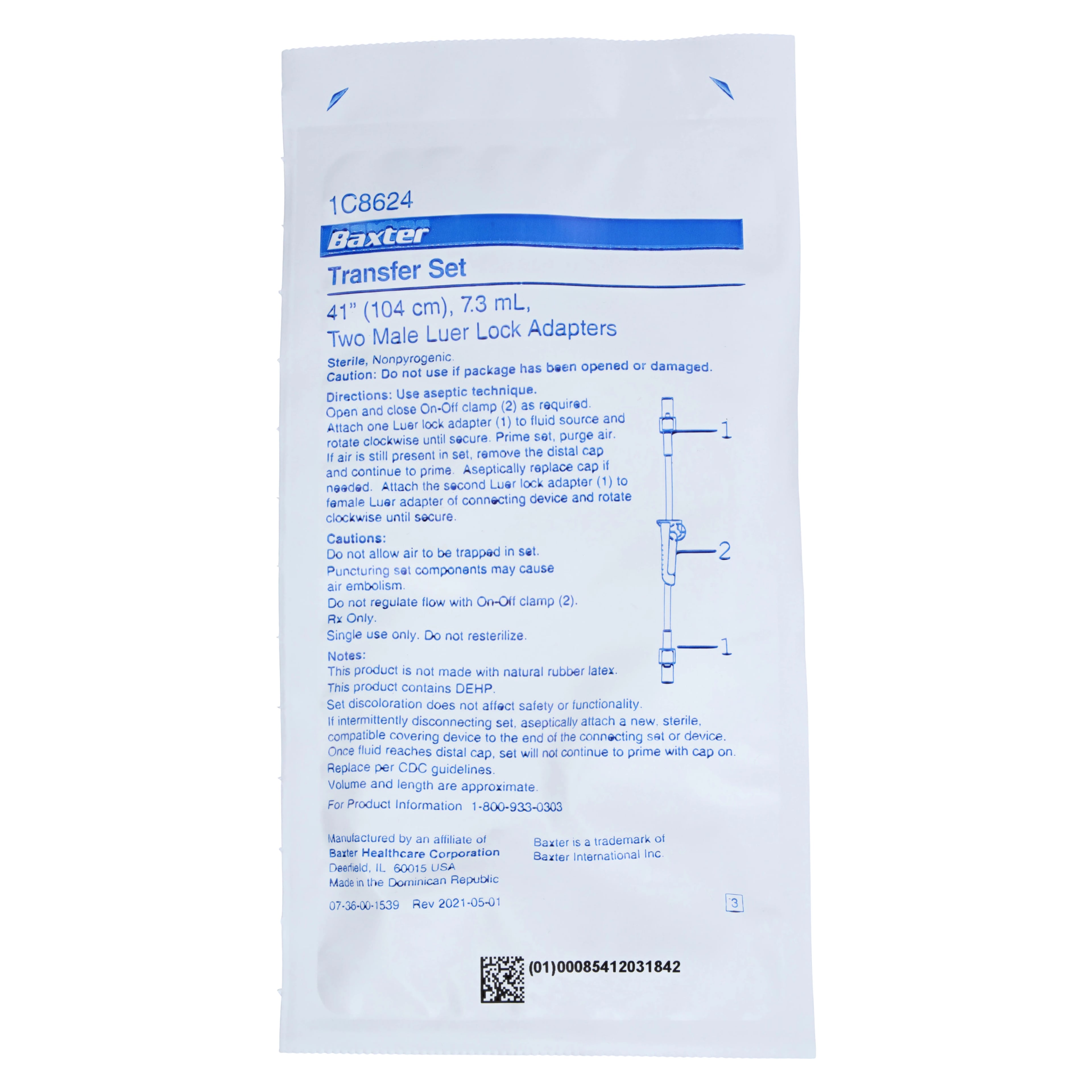 Baxter Safety-Lok IV Extension Set, 41" Luer Adapter, Sterile, Latex-Free, 48/Case