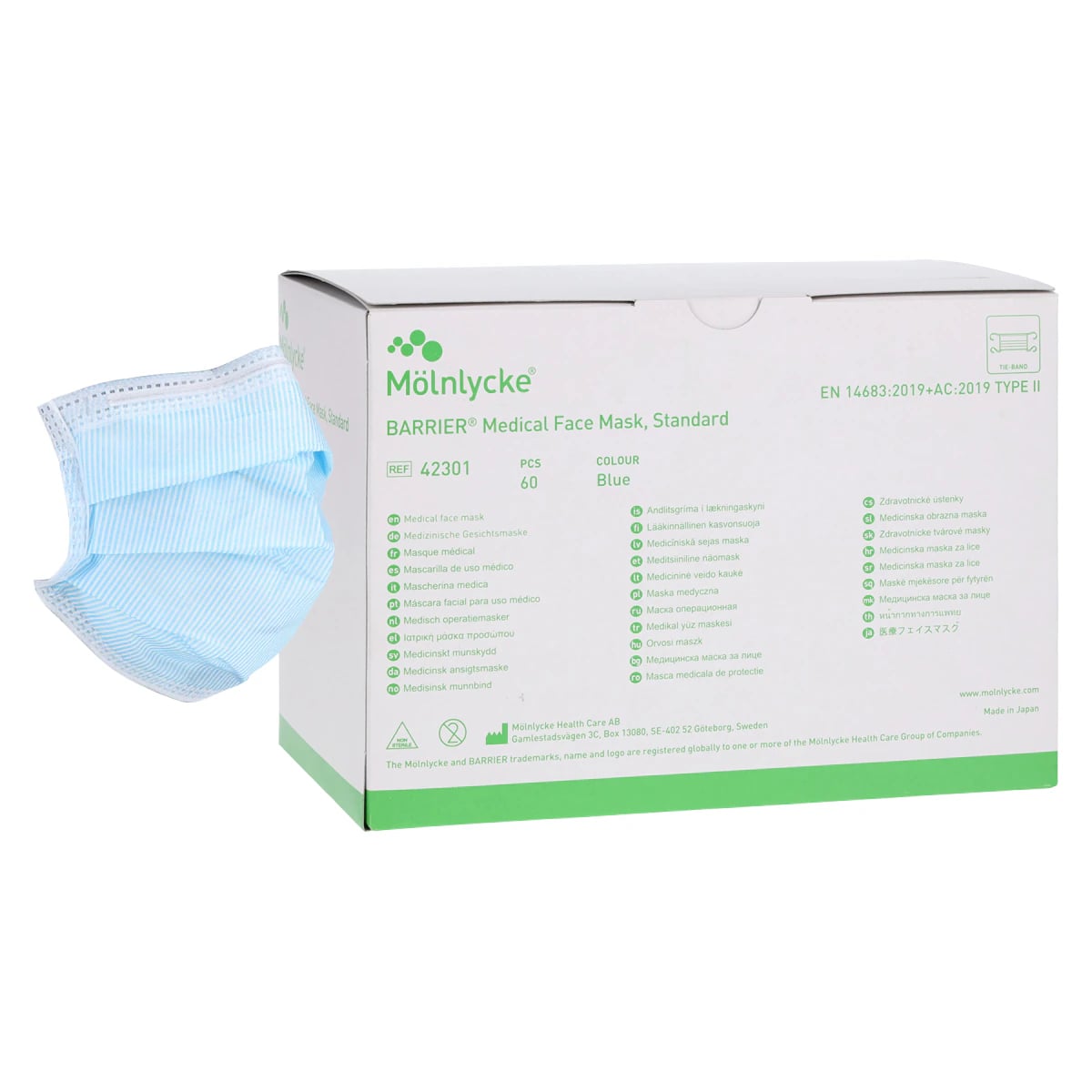BARRIER® Surgical Mask, Tie-On, ASTM Level 1, Latex Free, Blue, 60/Box, 4230