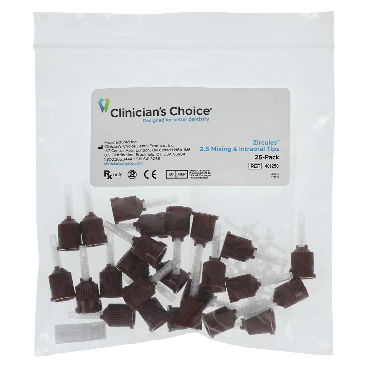 Clinician's Choice Zircules 2.5 Mixing Tips, Brown/Clear with Endo Tip, 25/Pk
