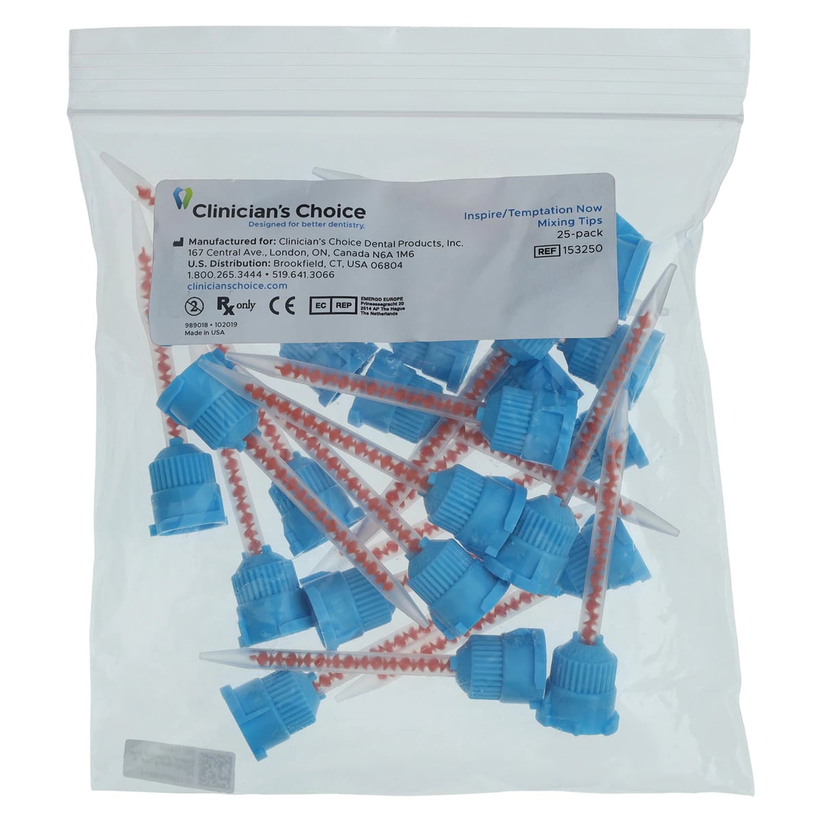 Clinician's Choice Inspire/Tempt Now Mixing Tips, Teal/Clear, 76 Gm Cartridges, 25/Pk