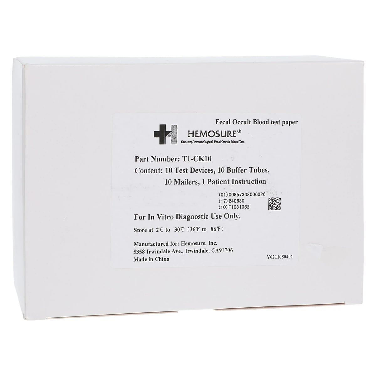 Hemosure iFOB Complete Test Kit, CLIA Waived, 10 Tests/10 Collection Tubes, 10/Box