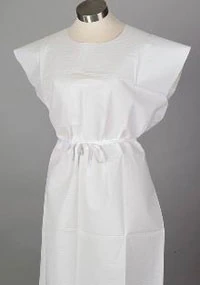 Tidi Products Exam Gown, Tissue/Poly/Tissue, Fluid-Resistant, Ties, IV Sleeve, Standard, 30 in x 42 in, White, Non-Sterile, Disposable, Adult, 50/Case