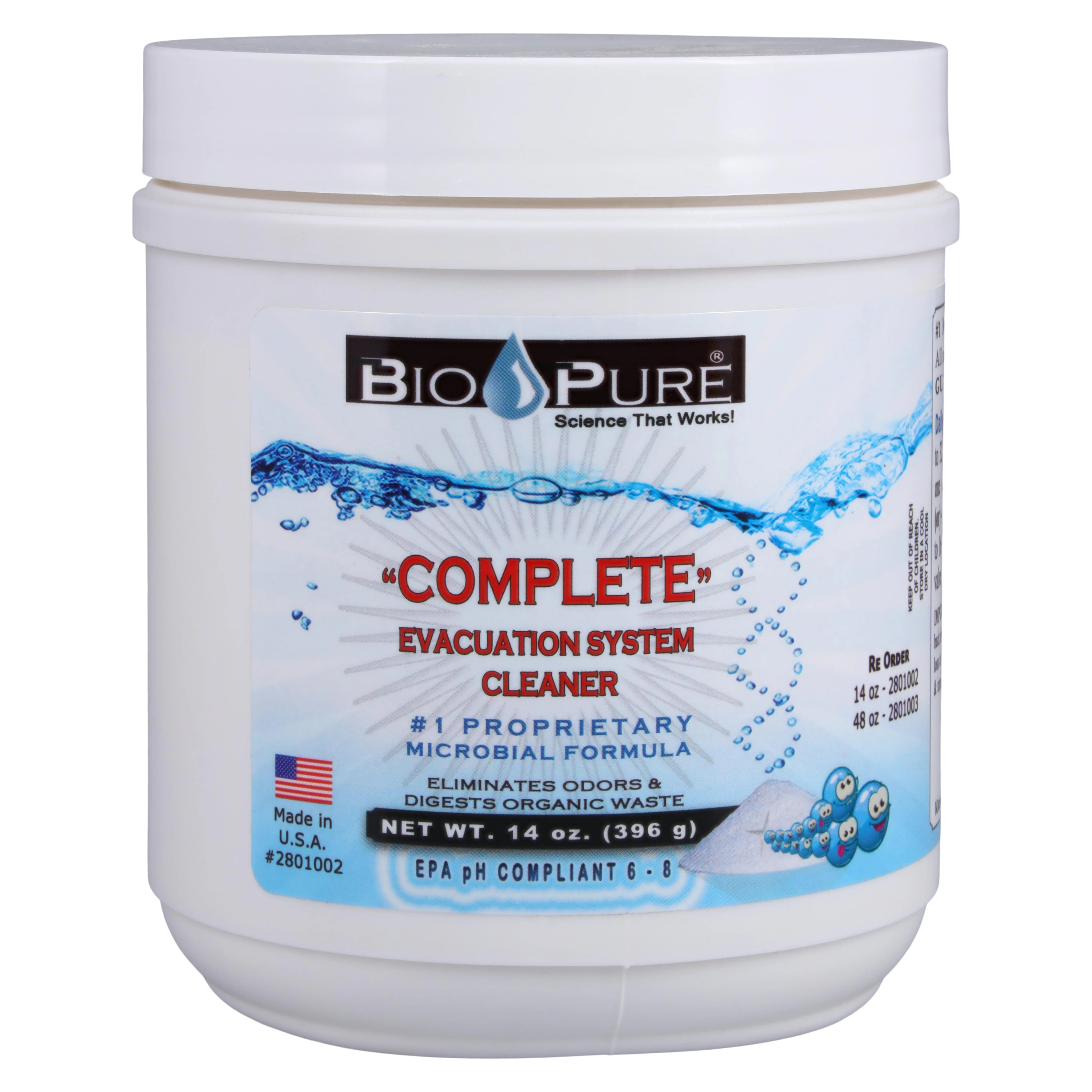 Bio-Pure eVac System Maintenance Cleaner, Powder, 14 oz Jar, 1/Pk, 2801002