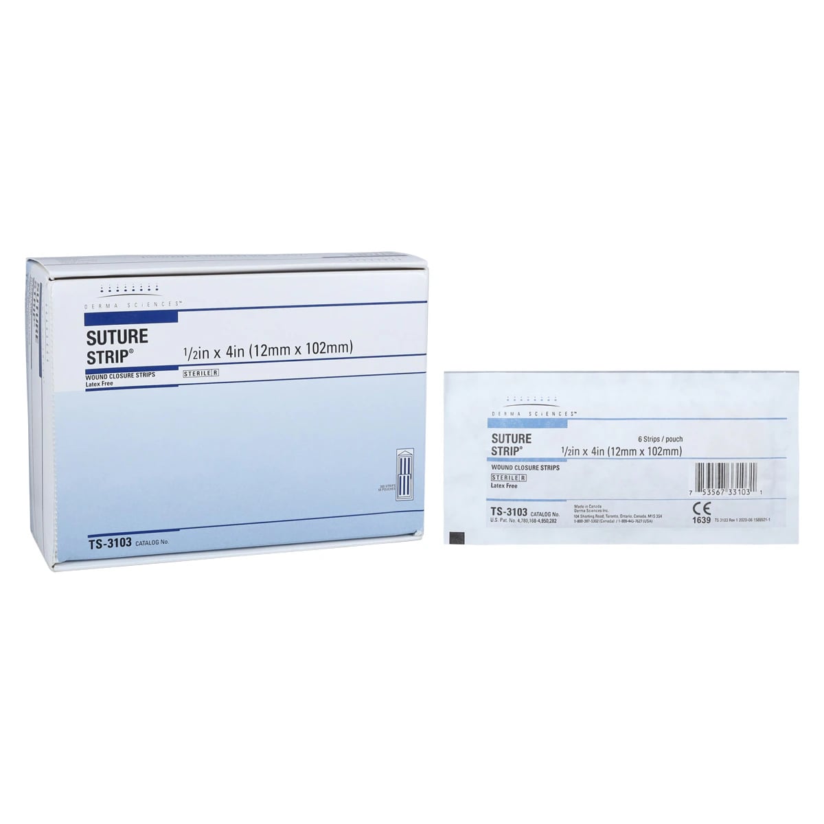 Suture Strip Wound Closure Strip, 1/2" x 4", Neutral, Water Resistant, Adherent, Sterile, 300/Box