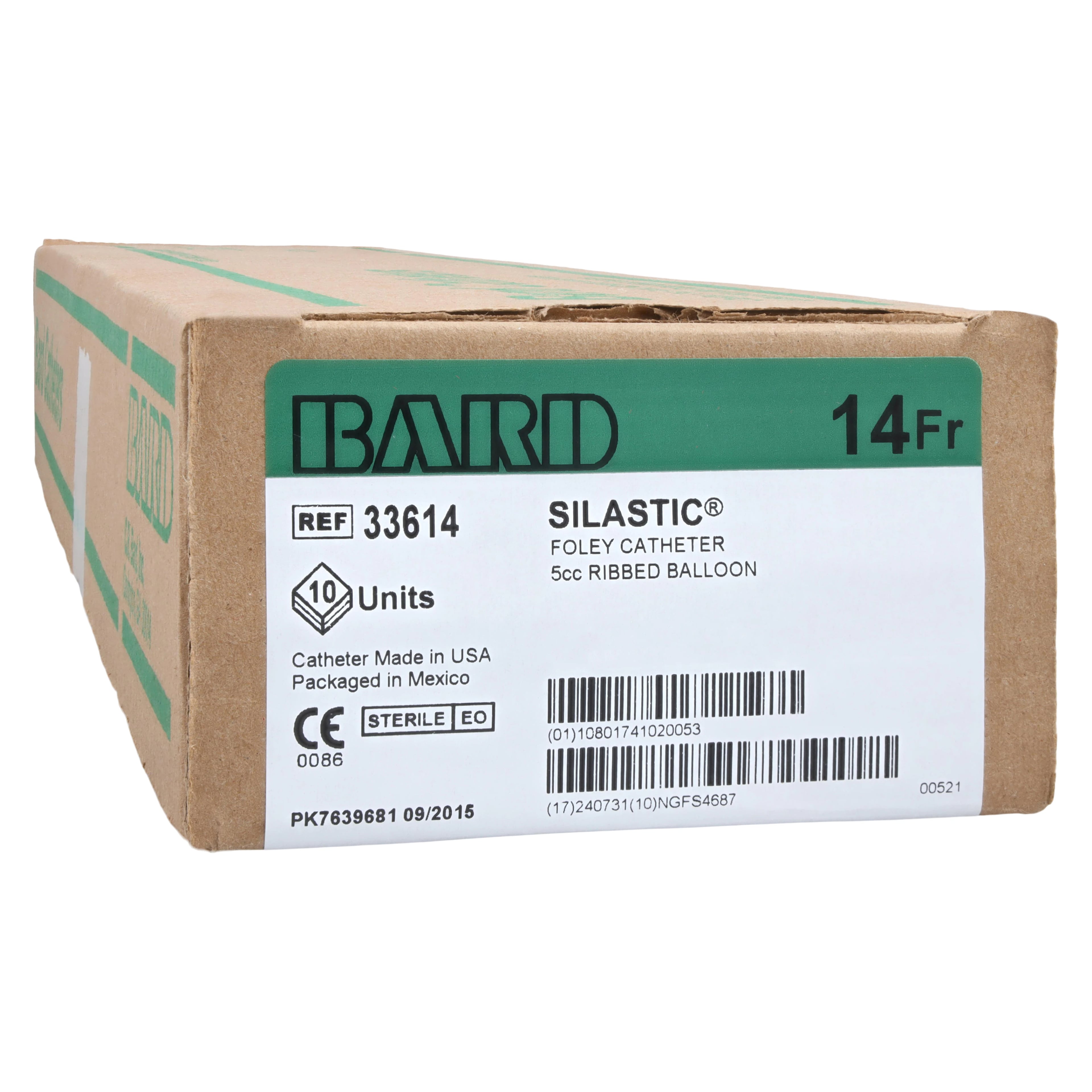 Bard Silastic 2-Way Foley Catheter, Silicone Coated Latex, 14 Fr, 5 cc Balloon, Short Round Tip