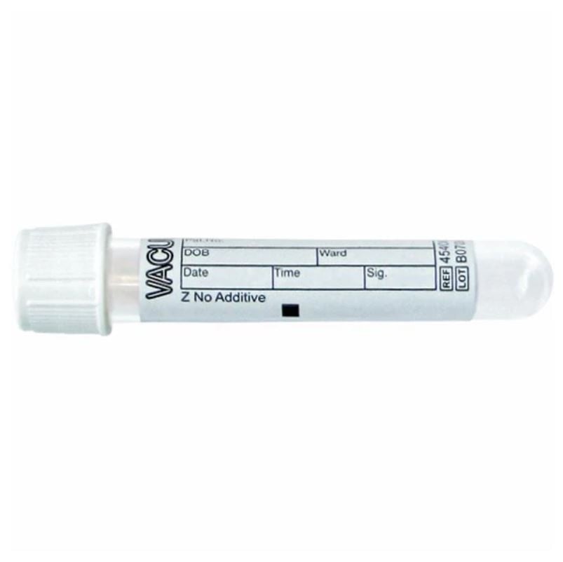 Greiner Bio-One Vacuette Venous Blood Collection Tube, Non-Additive, White/Black, 3mL, Pull Cap, Sterile, 50/Pk