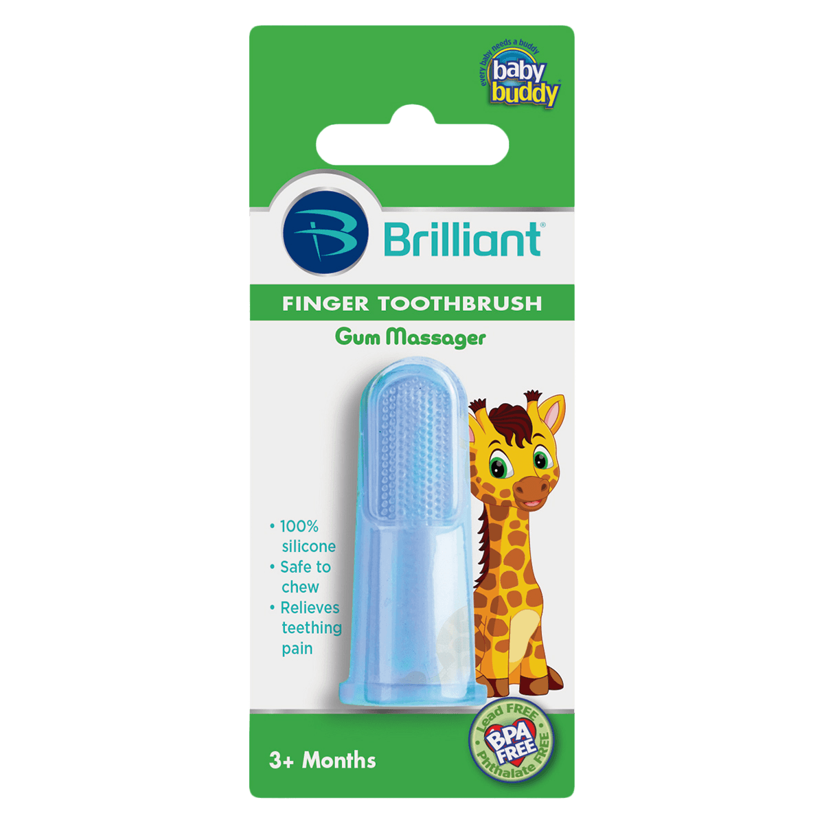 Baby Buddy Brilliant Finger Toothbrush, Dual-Sided, Infant (Ages 3+ Months), Blue, 6/Bag