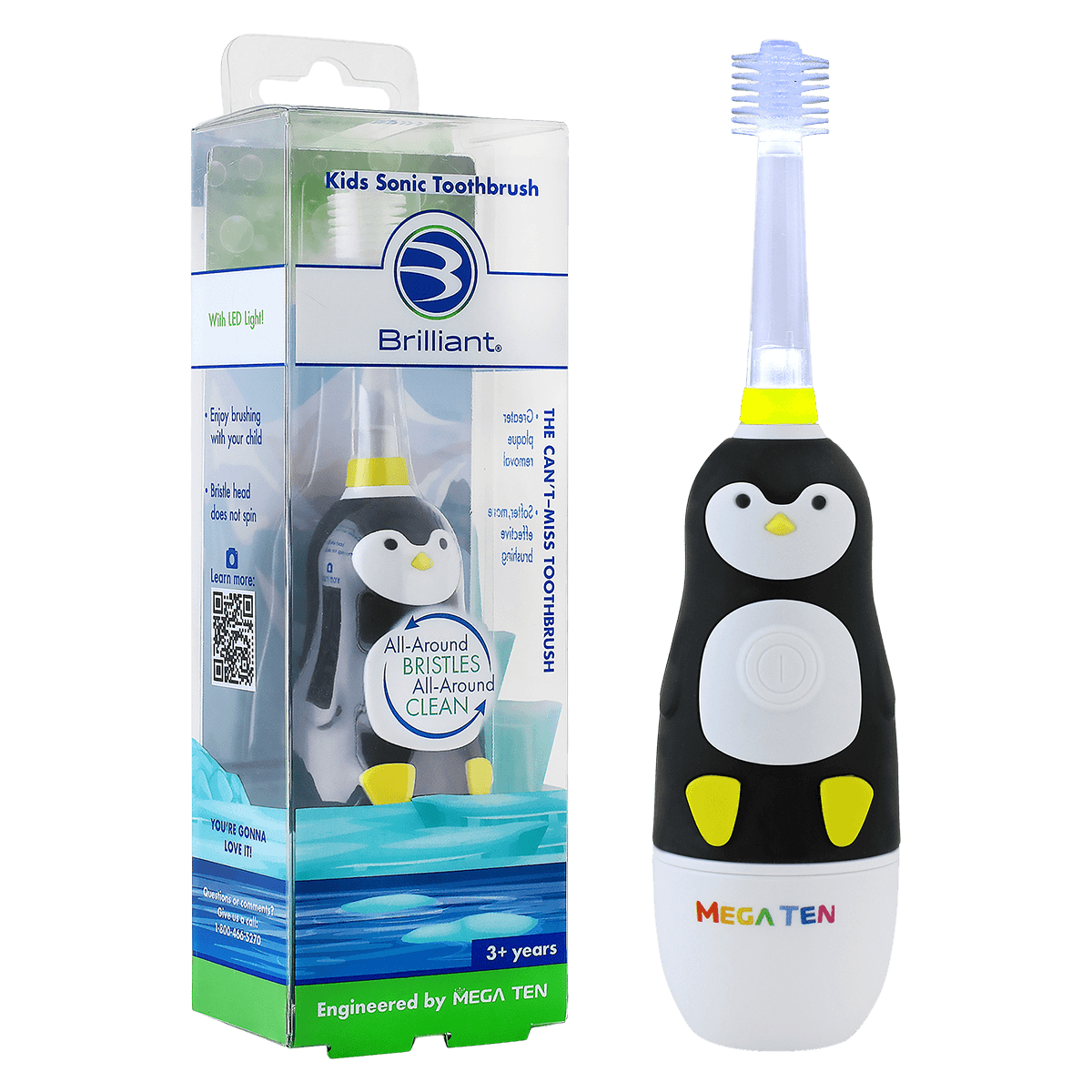 Brilliant Kid's Sonic Toothbrush, Soft Compact, Penguin Black, Child Size, 1/Each, 01KEZKNHP26CGJBVTBCZ7BW49C