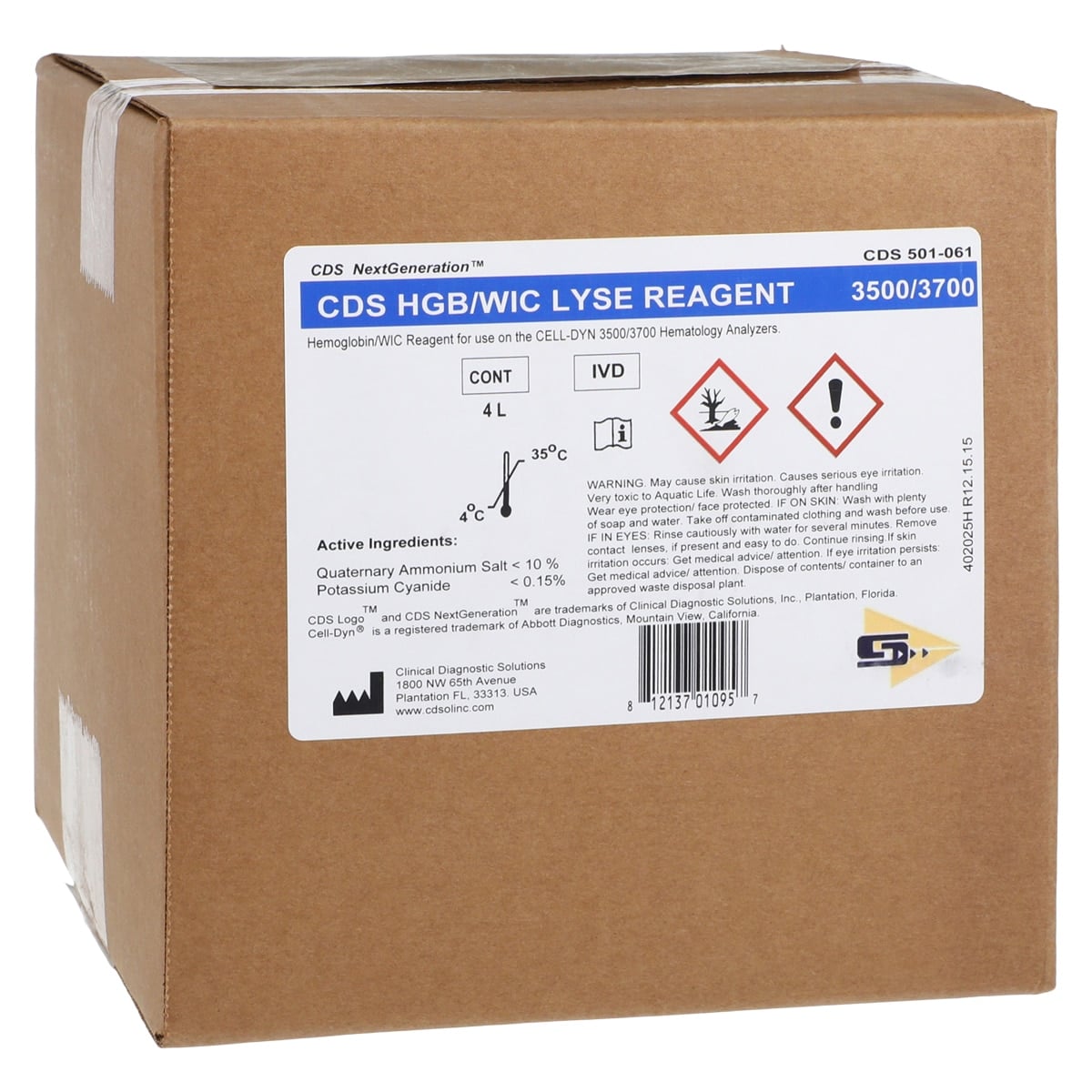CDS NextGeneration Hgb/WIC Lyse Reagent, 4L, for Abbott Cell-Dyn 3500/3700