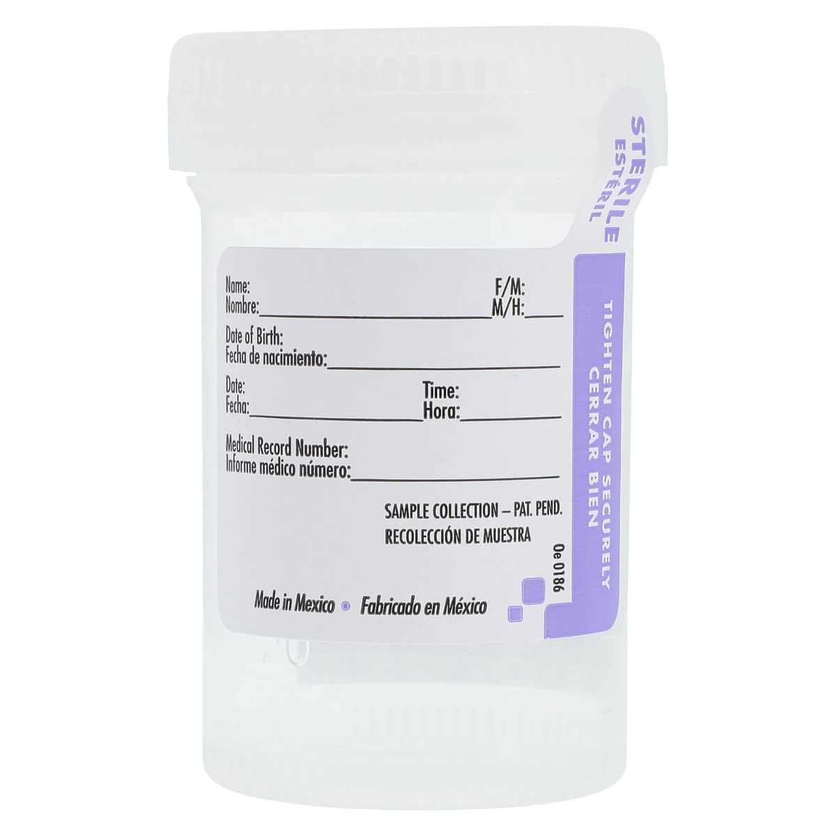 Globe Scientific Drug Test Container, 90mL, Polypropylene, Sterile, with ID Label and Thermometer Strip, White Screw Cap, Clear, 400/Case