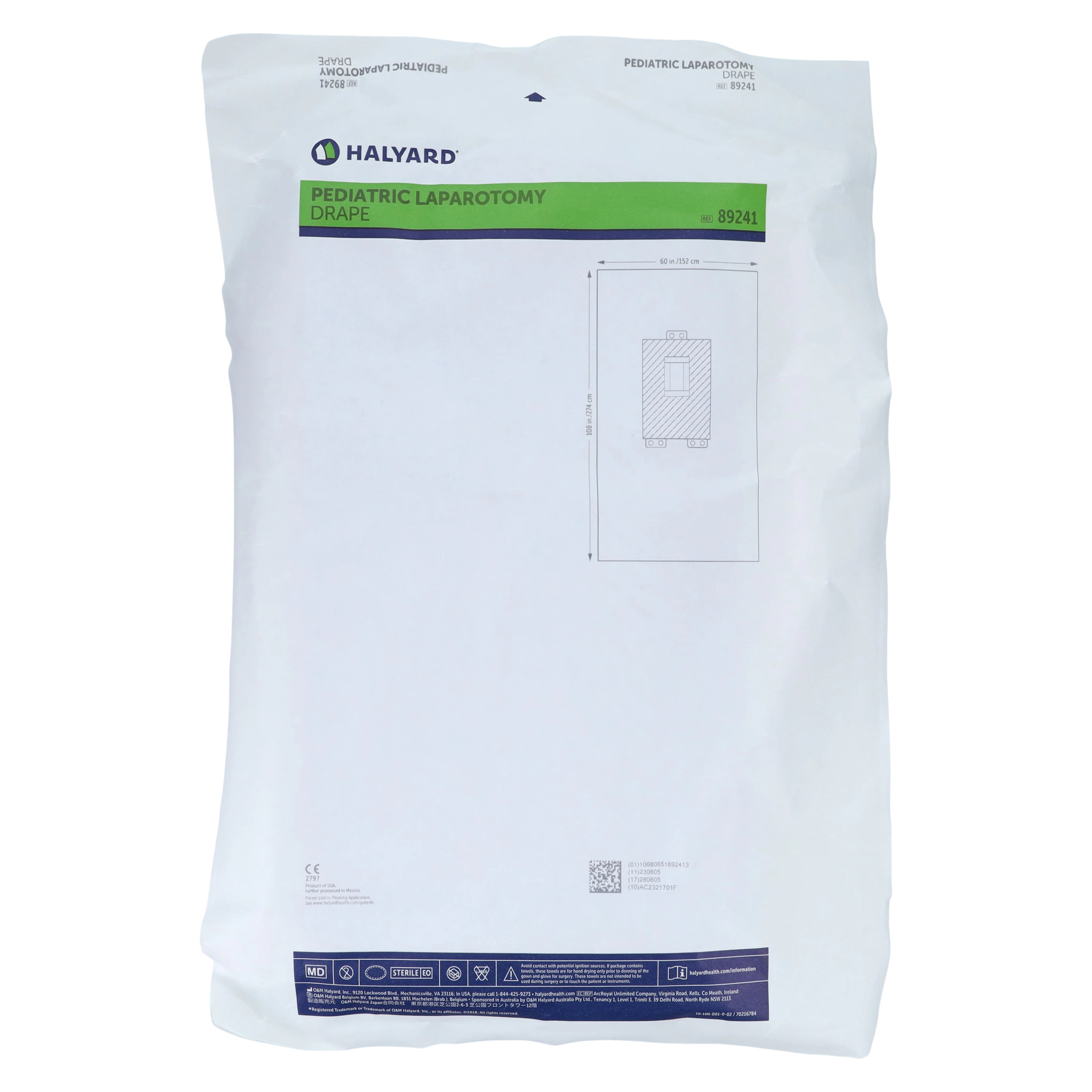 O & M Halyard Sheet Lap PED 60x108" Sterile Laparotomy Drape, 3x8" Fenestrated