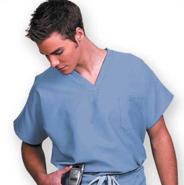 Fashion Seal Scrub Top Unisex V-Neck, 1 Pocket, Short Sleeves, Ceil Blue, Large, 65% Polyester/35% Cotton, 78737