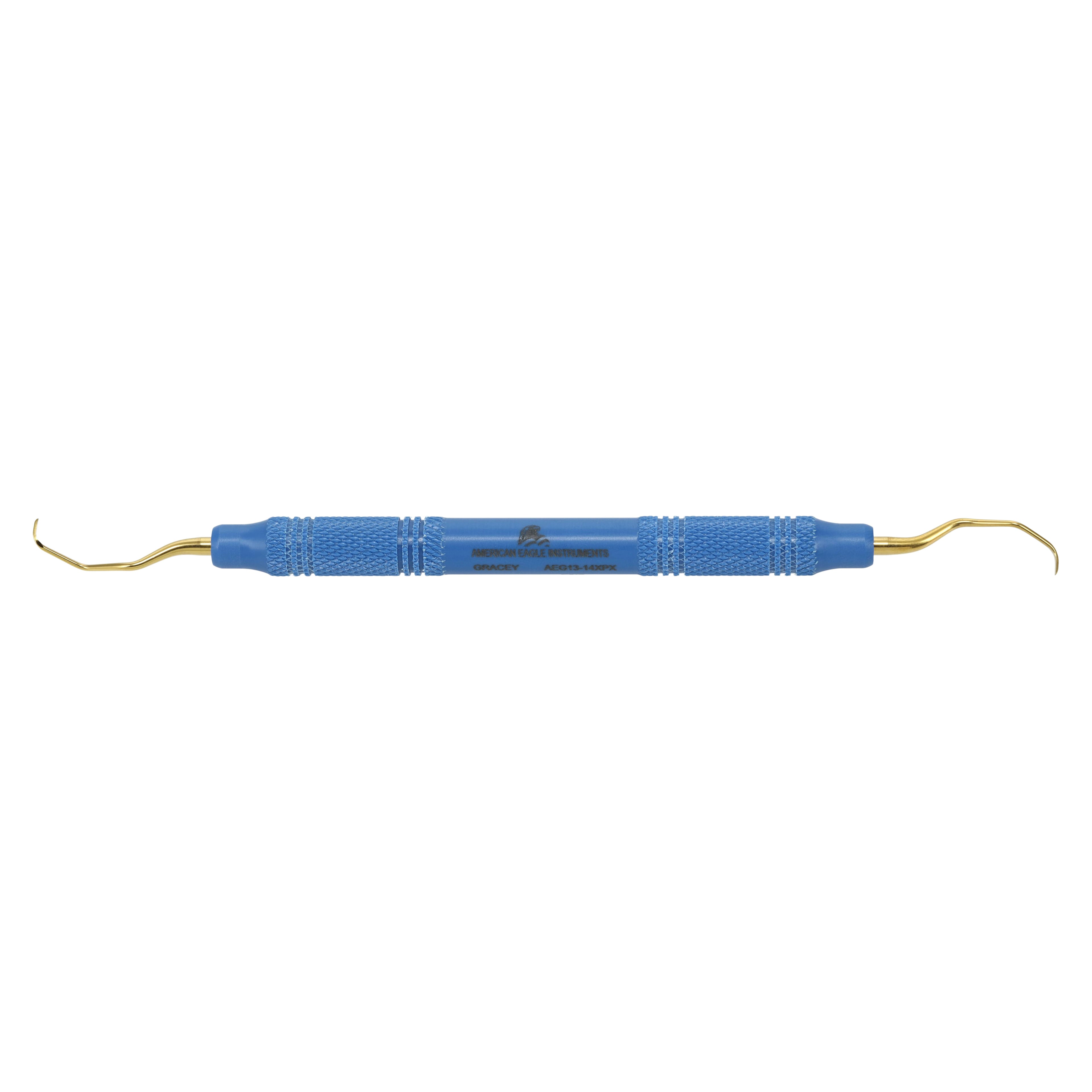 American Eagle Instruments Standard Gracey Curette, XP, #13-14, Posterior Distal, EagleLite Resin Handle, 3/8" Blue, Double-Ended, 1/Pk, AEG13-14XPX