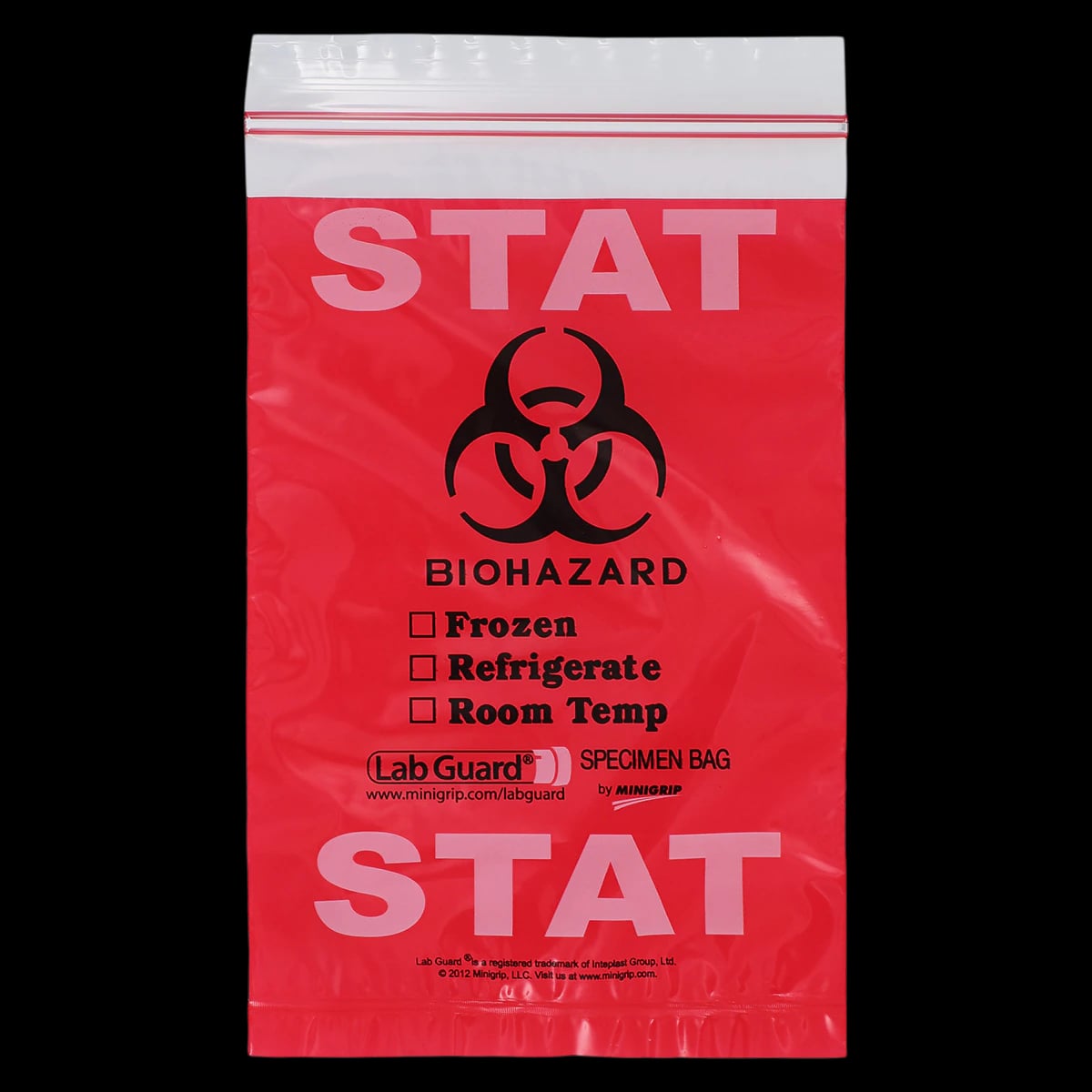 Labguard Stat Biohazard Specimen Bag, 6" x 9", Reclosable, 50/Package