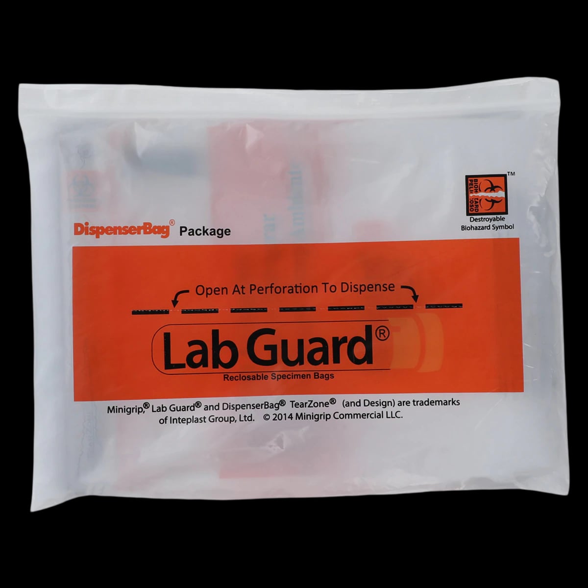 Labguard Biohazard Specimen Bag, 8x10 in, Reclosable Zipper, 50/Package