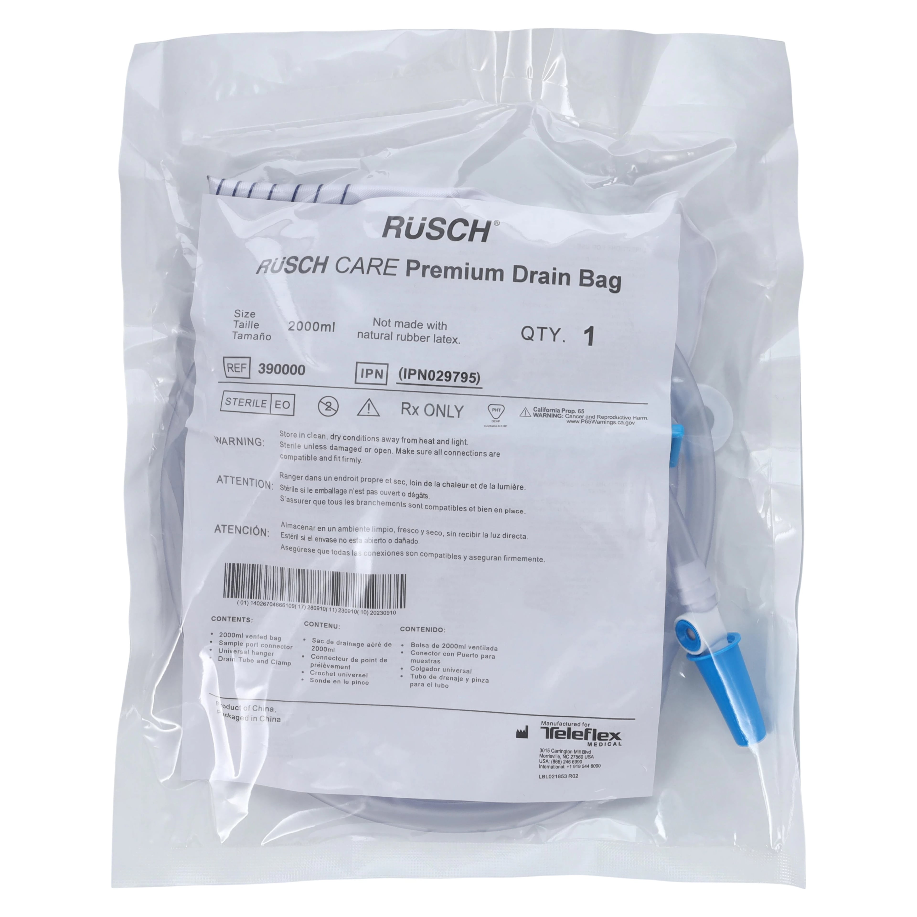 Teleflex Medical Urinary Drainage Bag, 2000cc, Disposable, Anti-Reflux Valve