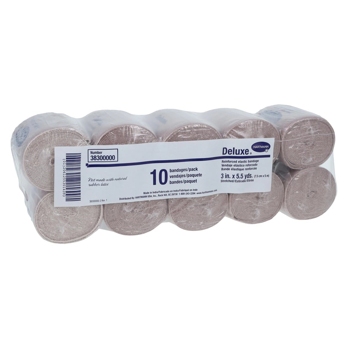 Hartmann Deluxe LF Elastic Bandage, Cotton/Polyester/Spandex, 3" x 5.5 yd, Tan, Non-Sterile, 10/Box