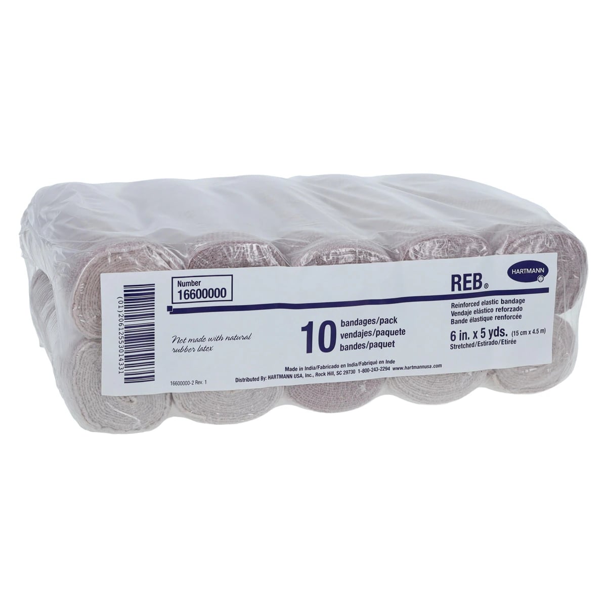 Hartmann REB Stretch Bandage Elastic, 6" x 5 yd, Tan, Non-Sterile, 10/Package