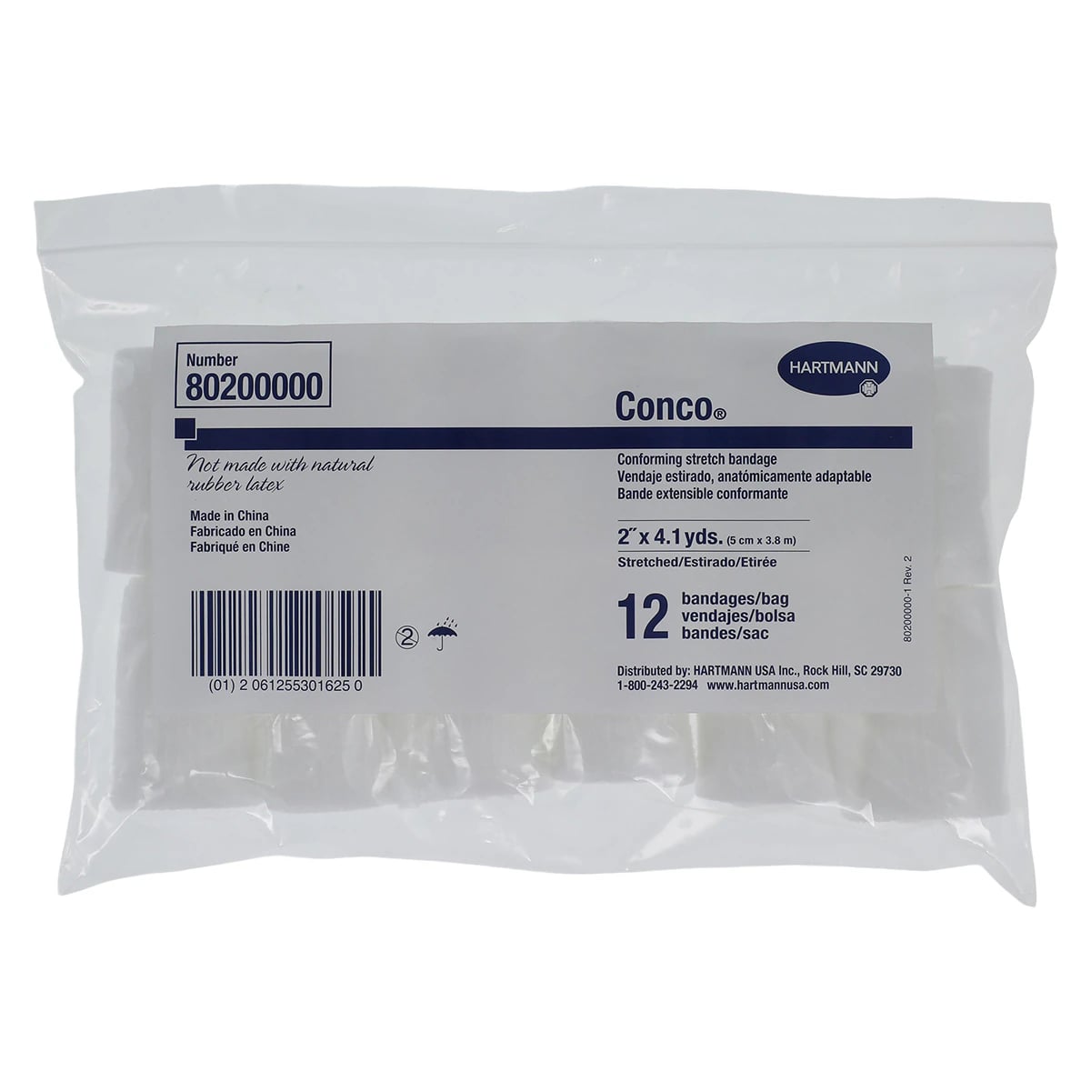 Hartmann Conforming Gauze Bandage, Polyester, 2" x 4.1 yd, Non-Sterile, 12 Rolls/Bag