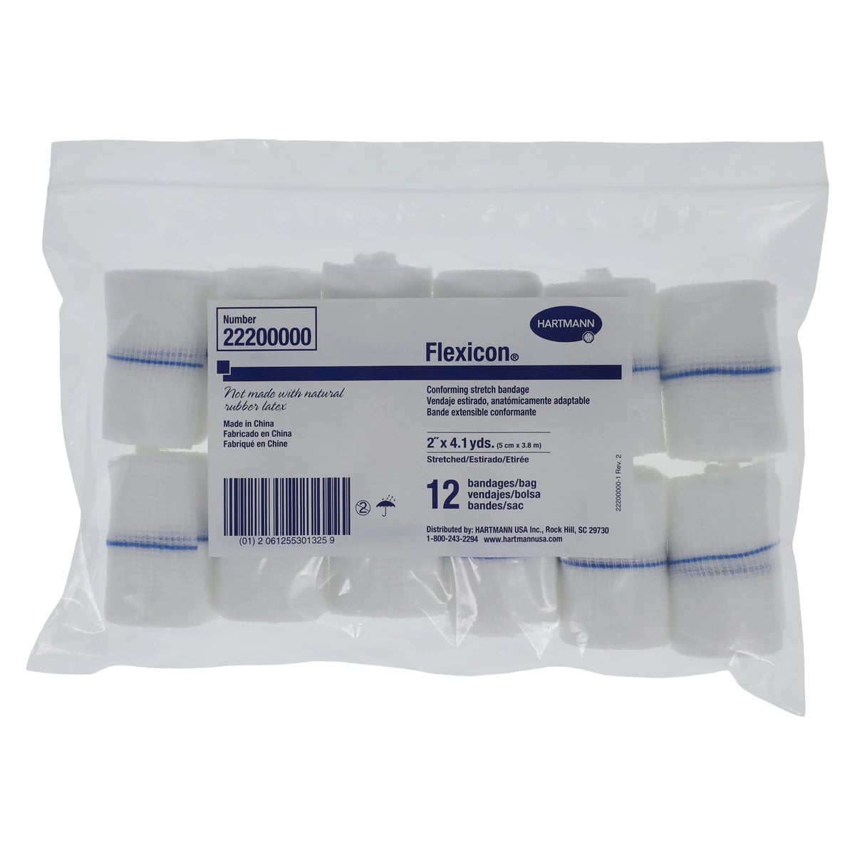 Hartmann Flexicon Conforming Bandage, Polyester/Gauze/Elastic, 2" x 4.1 yd, Non-Sterile, 12/Bag