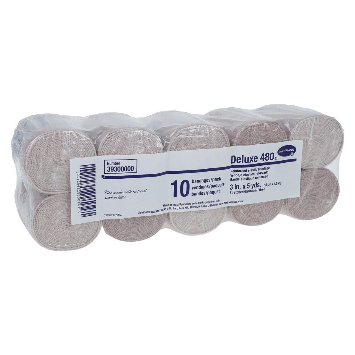 Hartmann Deluxe 480 LF Elastic Bandage, Cotton/Polyester/Spandex, 3" x 5 yd, Tan, Non-Sterile, 10/Package