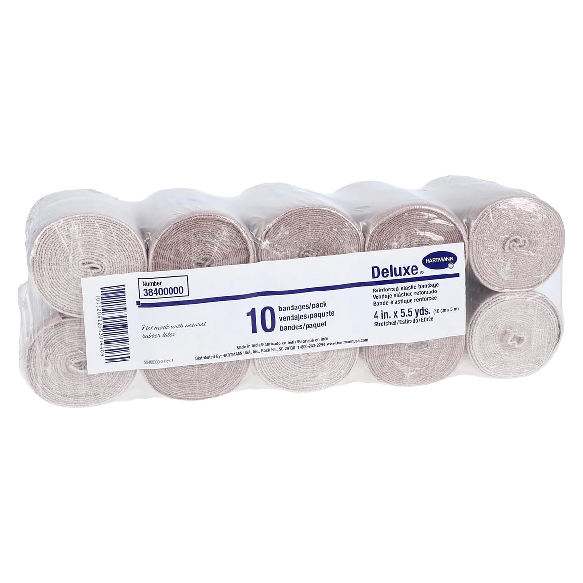 Hartmann Deluxe LF Elastic Bandage, Cotton/Polyester/Spandex, 4" x 5.5 yd, Tan, Non-Sterile, 10/Box
